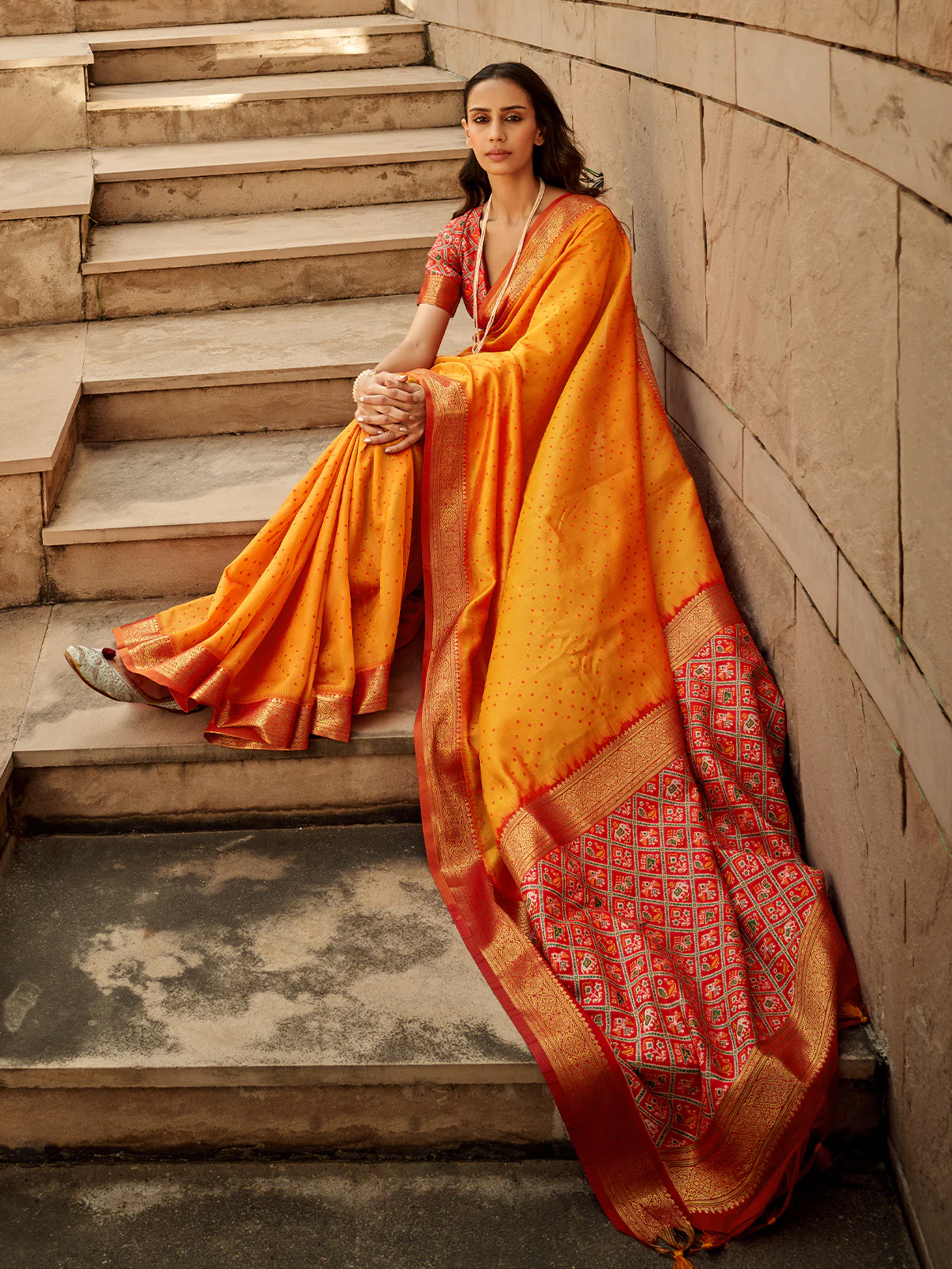 Odette Mustard Handloom Woven Saree For Women - Image 2