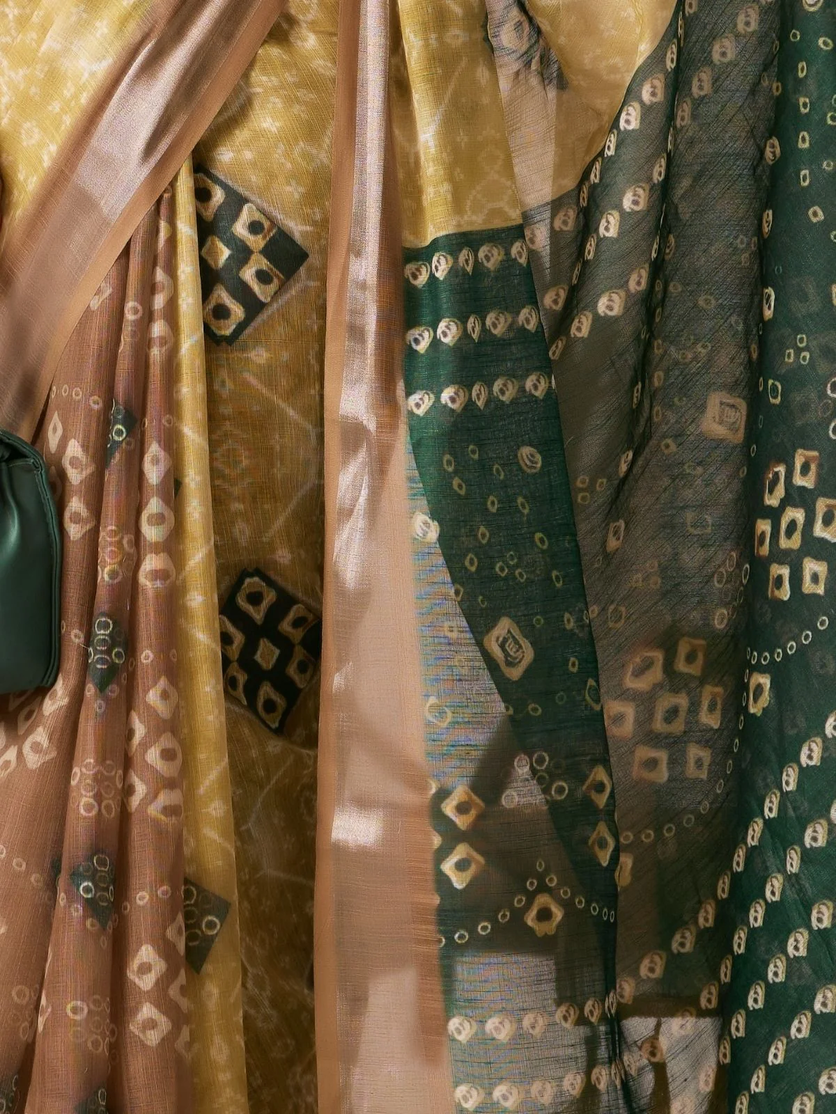 Odette Mustard Linen Cotton Printed Saree For Women - Image 5