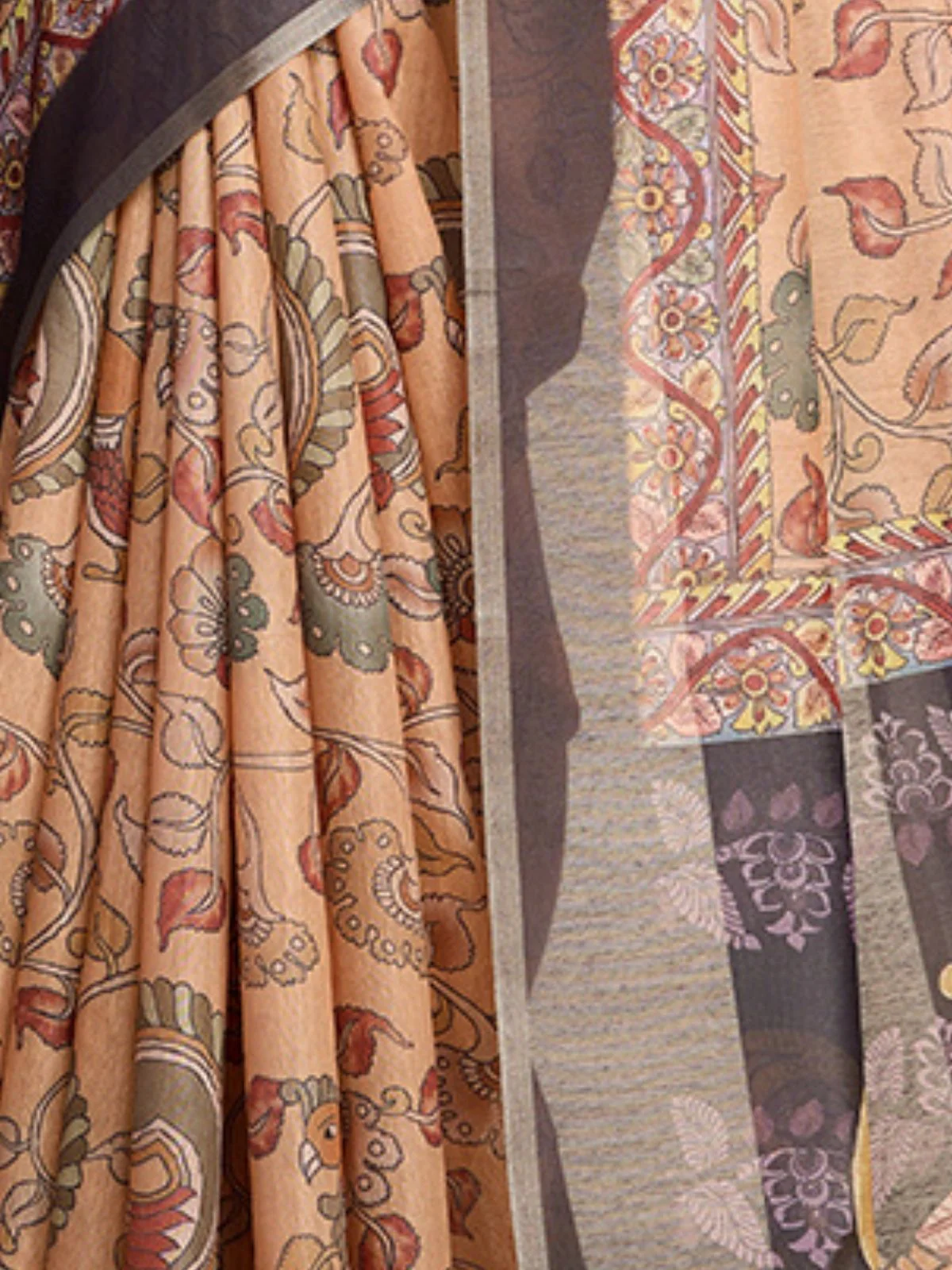 Odette Mustard Linen Printed Saree With Unstitched Blouse For Women - Image 4