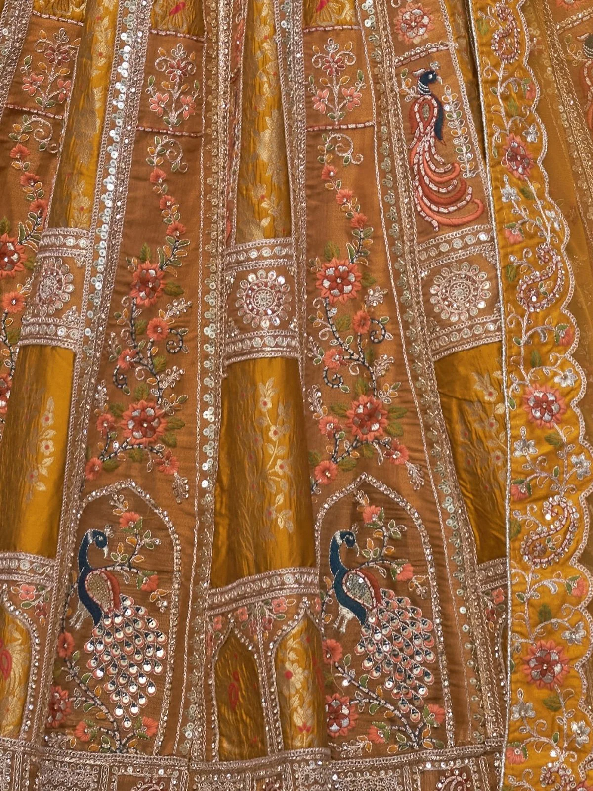 Odette Mustard Organza Embellished Semi-Stitched Lehenga With Unstitched Blouse For Women - Image 6