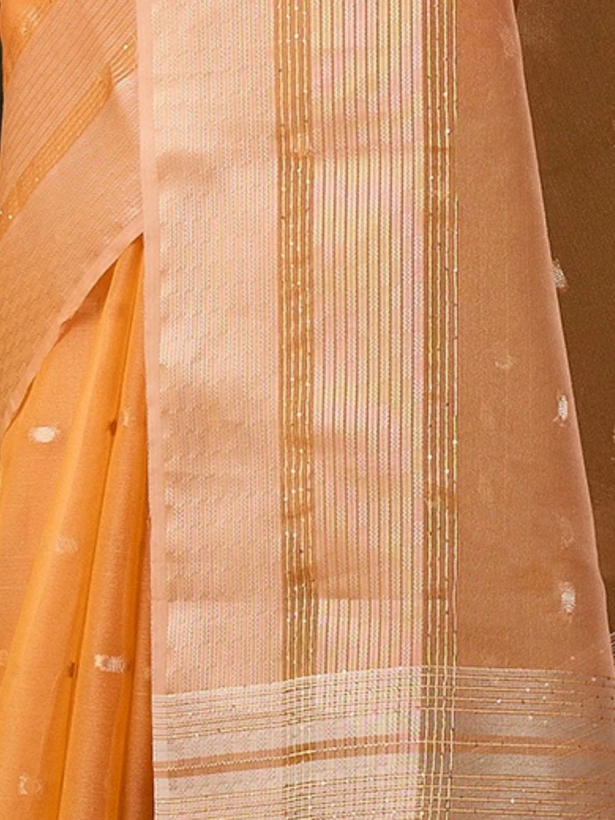 Odette Mustard Organza Woven Saree With Unstitched Blouse For Women - Image 6