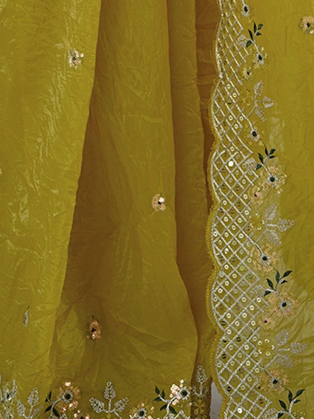 Odette Mustard Silk Blend Embroidered Solid Saree For Women - Image 6