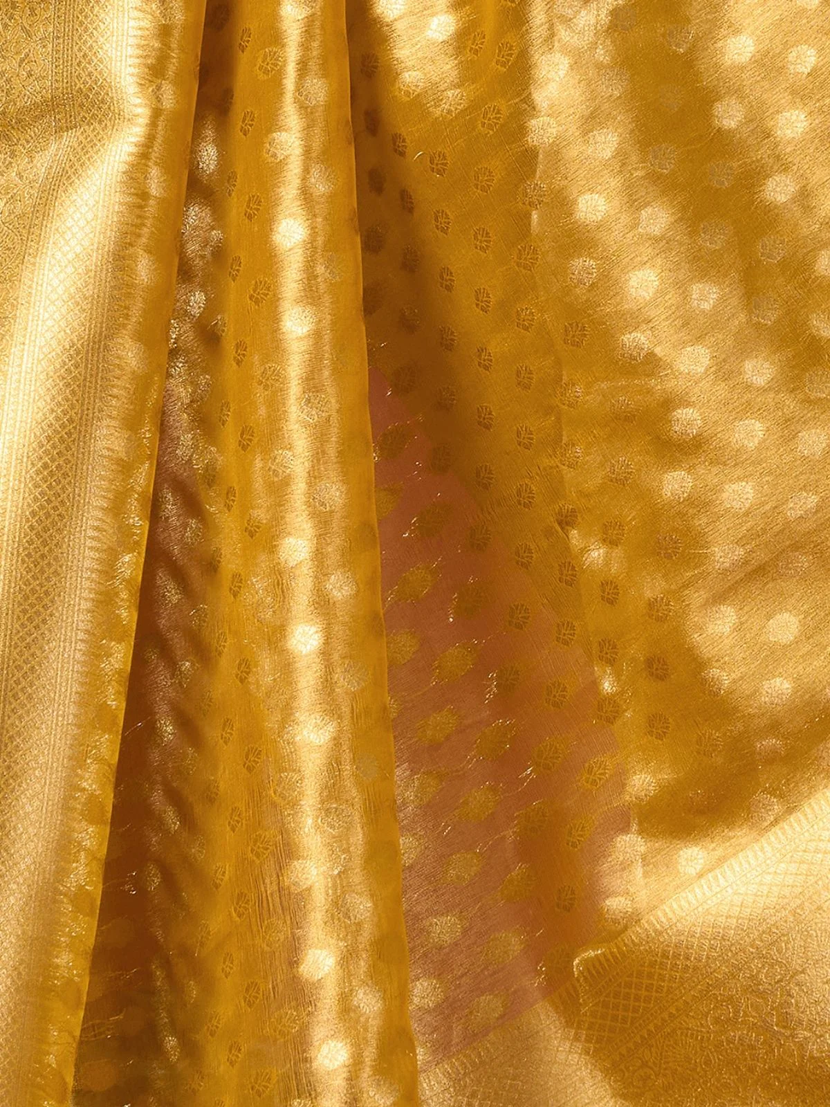 Odette Mustard Silk Blend Woven Saree For Women - Image 6