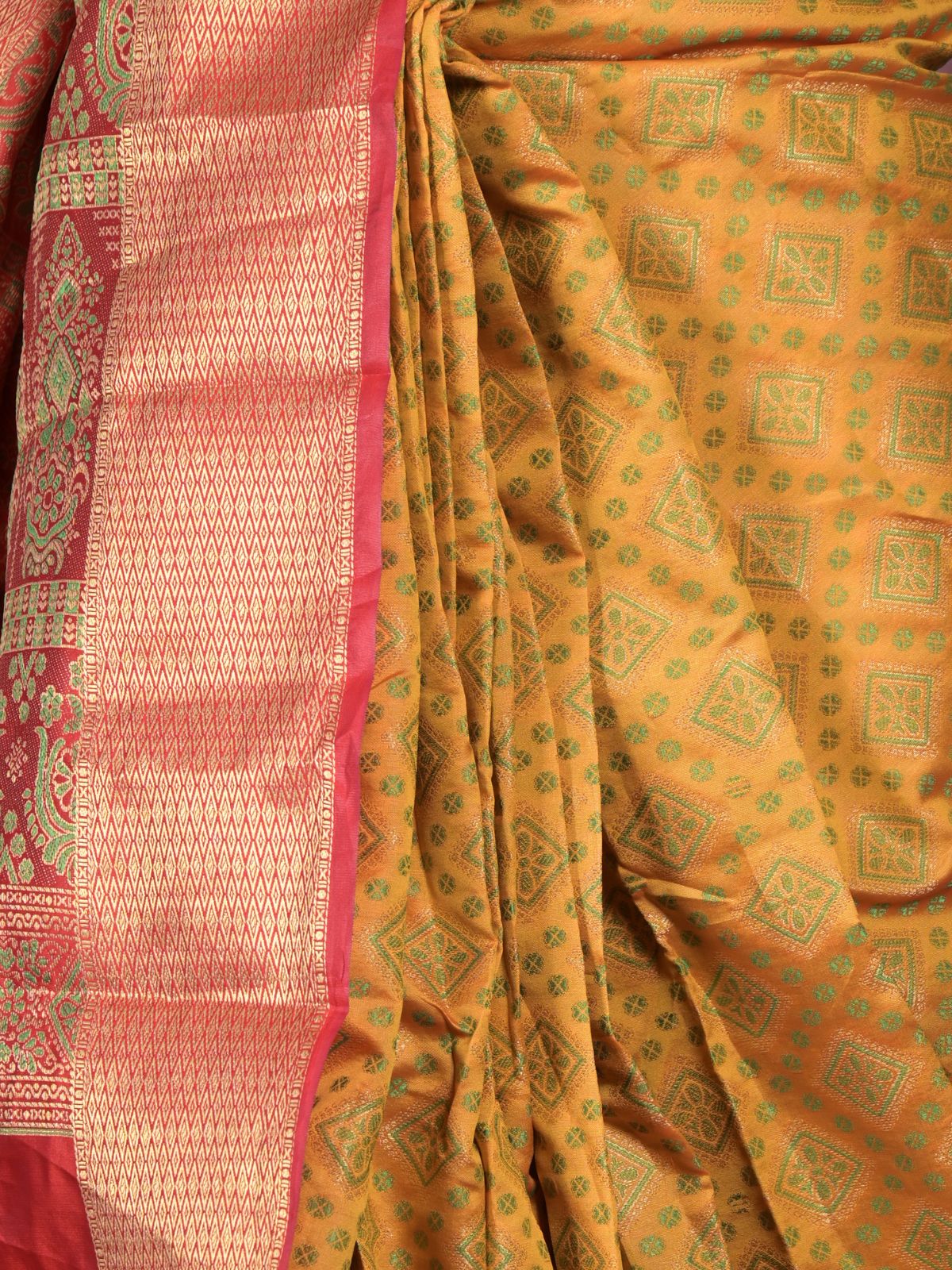 Odette Mustard Silk Blend Woven Saree with Unstitched Blouse for Women - Image 5