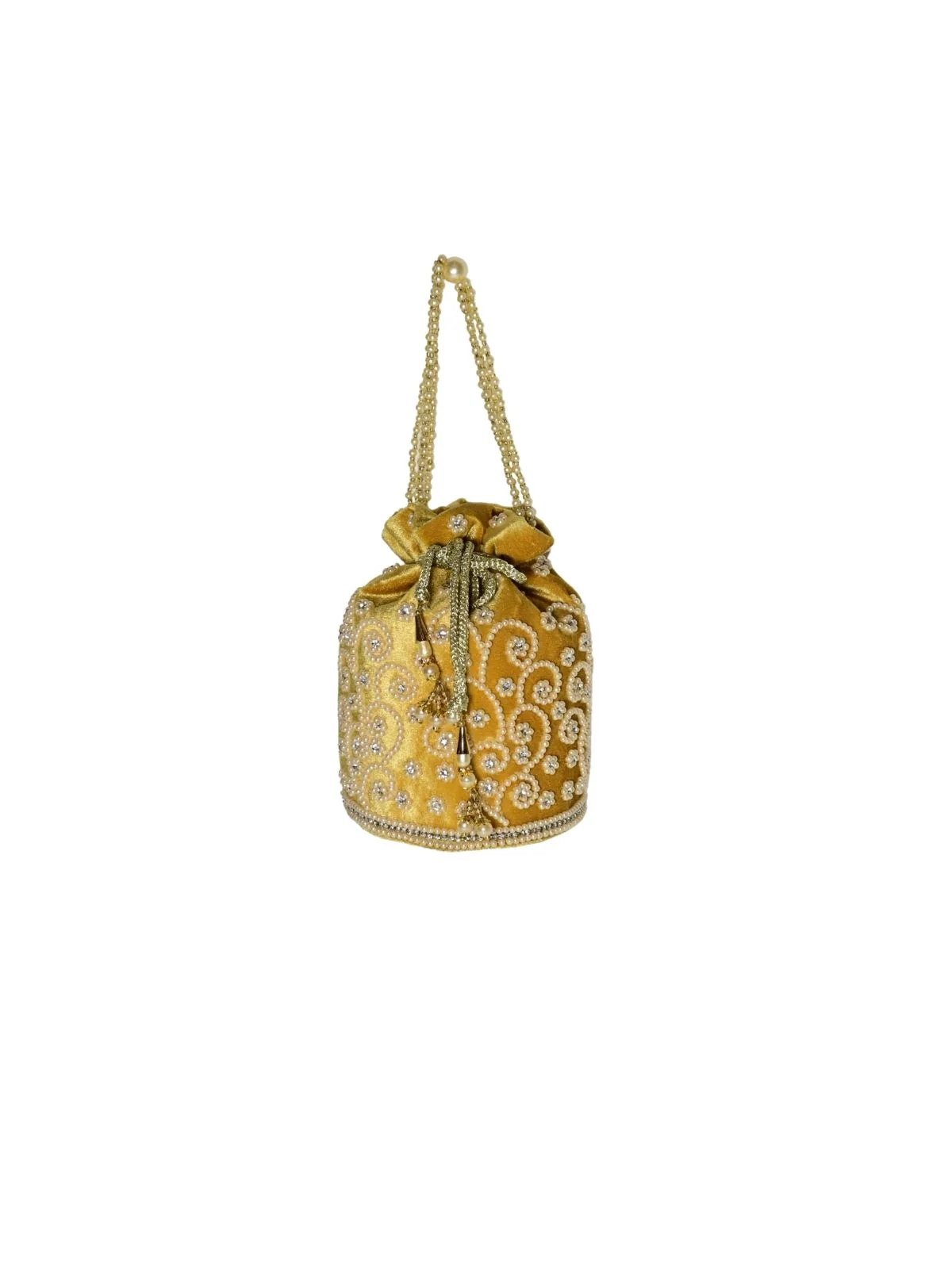 Odette Mustard Suede Embellished Potli For Women - Image 4