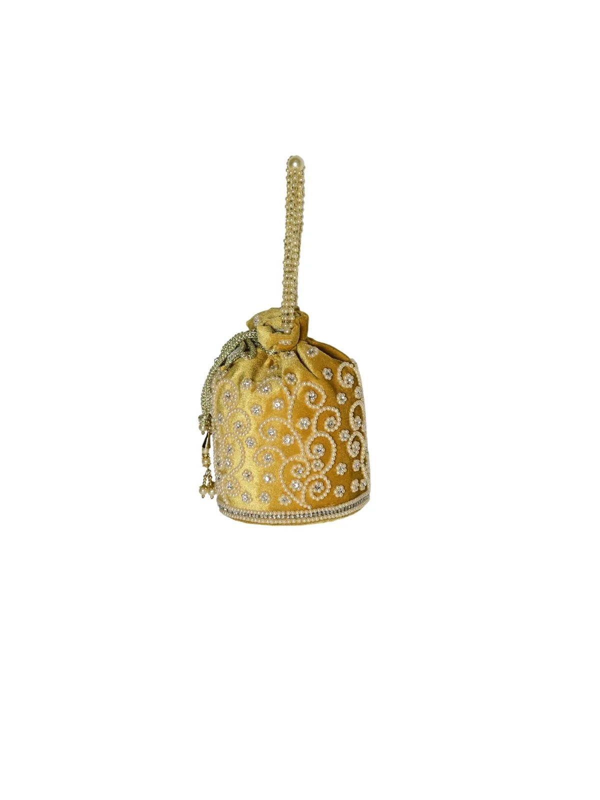 Odette Mustard Suede Embellished Potli For Women - Image 5