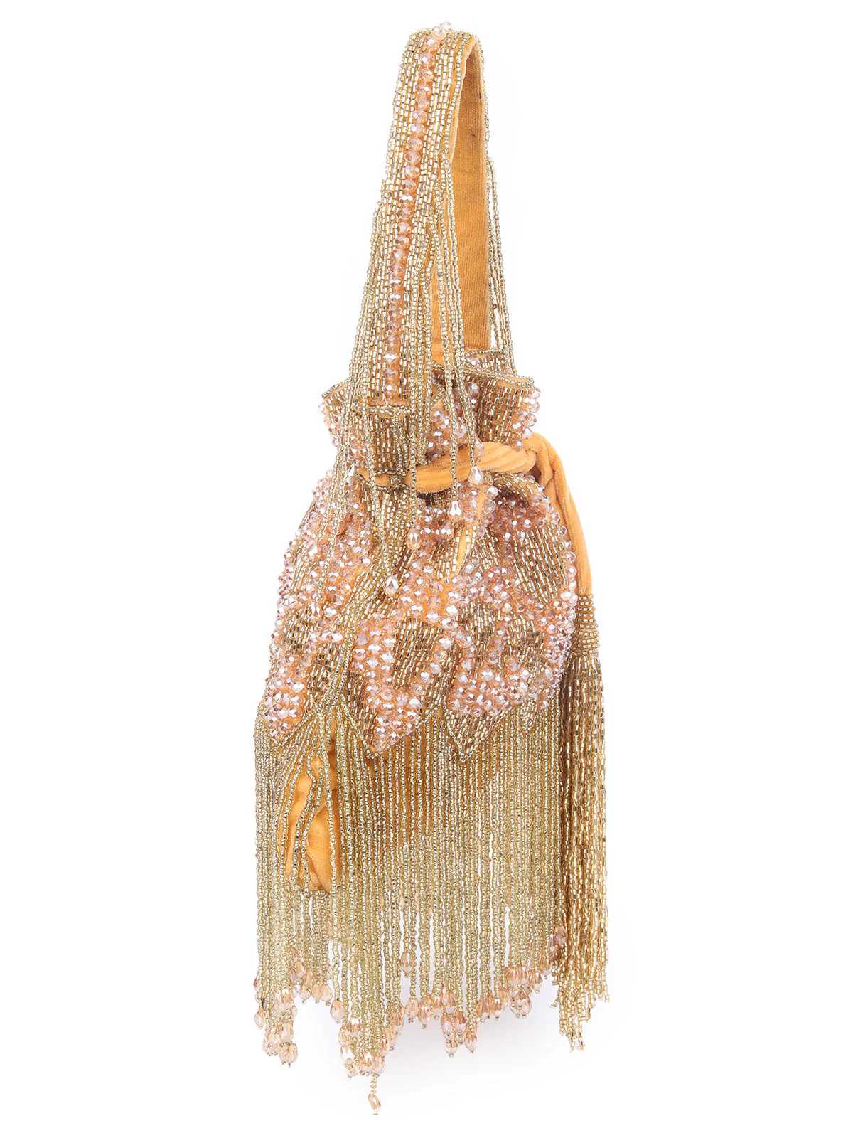 Odette Mustard Velvet Comprehensive With Cutdana And Bead Work Potli For Women - Image 4