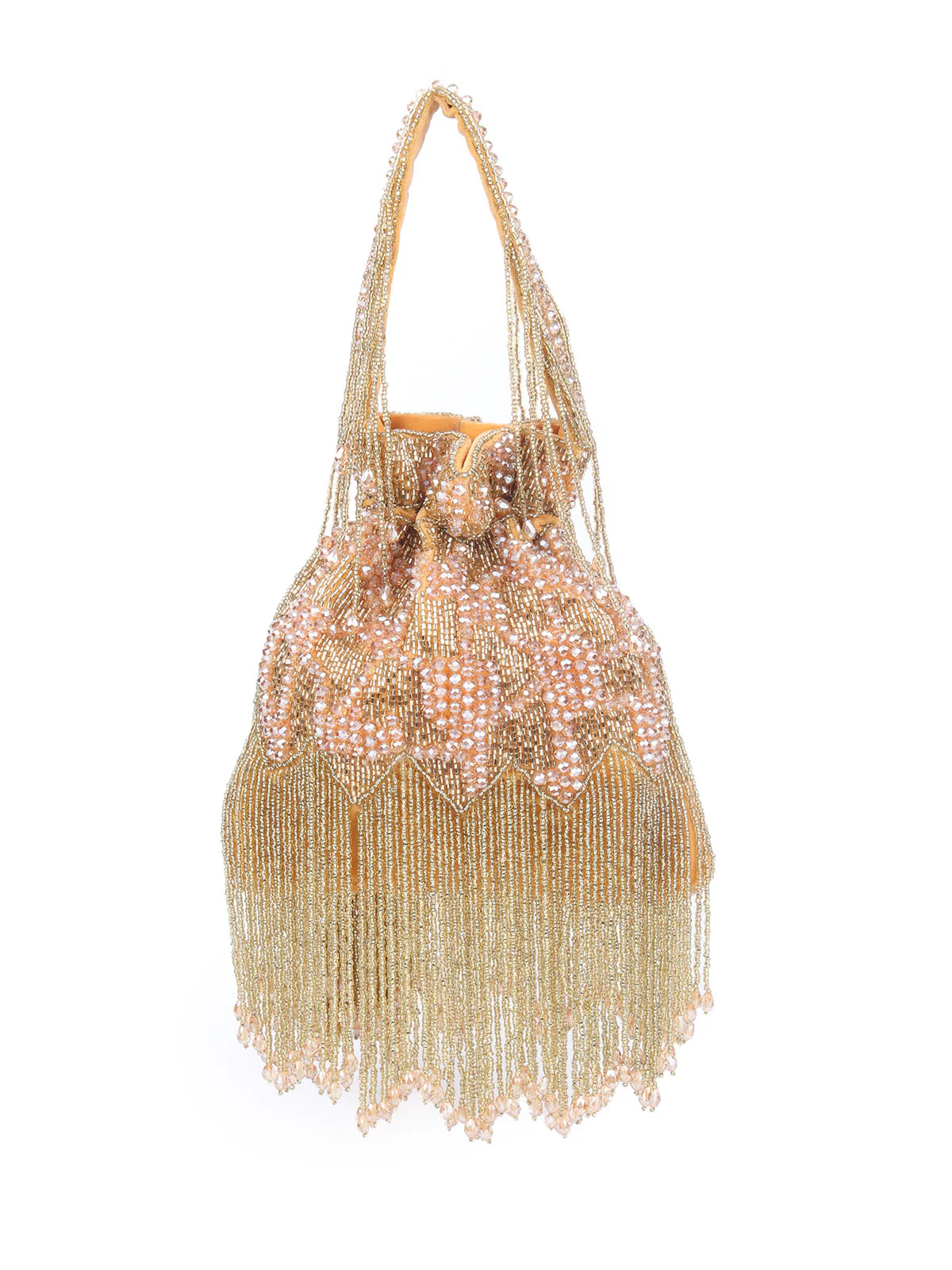 Odette Mustard Velvet Comprehensive With Cutdana And Bead Work Potli For Women - Image 5