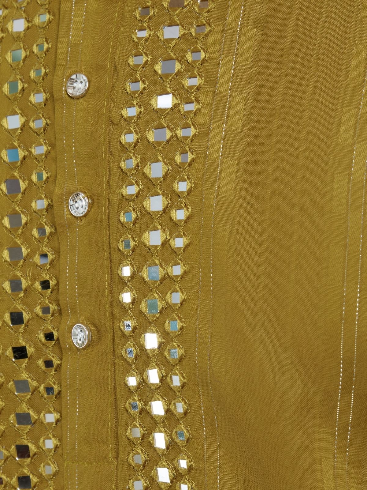 Odette Mustard Viscose Rayon Embellished Stitched Kurta For Men - Image 7