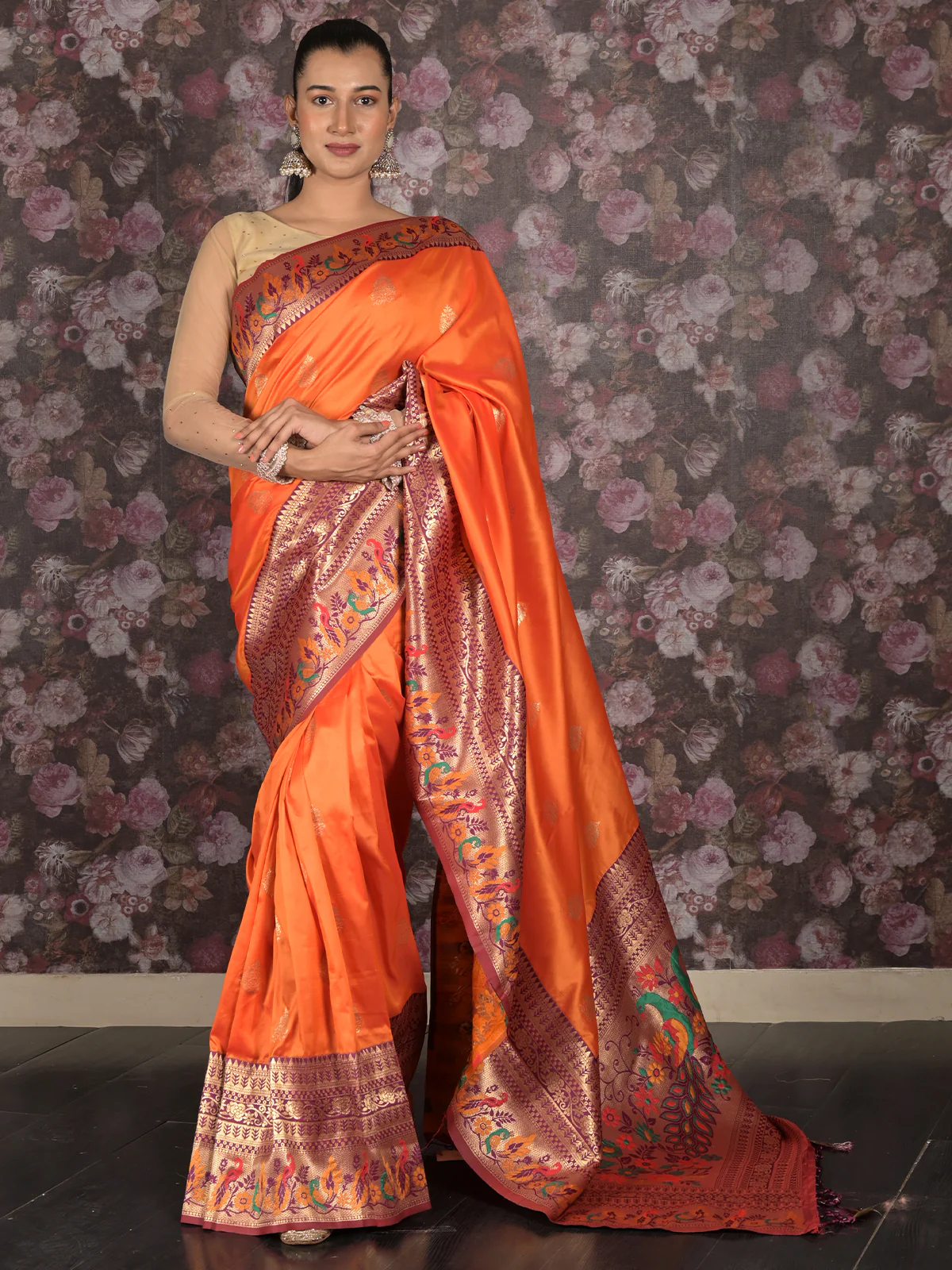 Odette Mustard Woven Silk Blend Saree With Unstitched Blouse For Women - Image 2