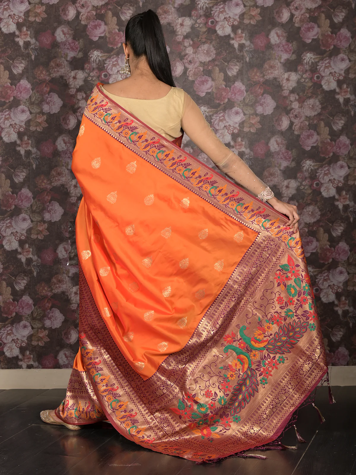Odette Mustard Woven Silk Blend Saree With Unstitched Blouse For Women - Image 4