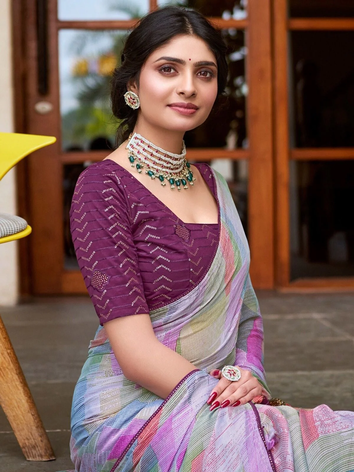 Odette Mutlicolor Georgette Printed Saree For Women - Image 2