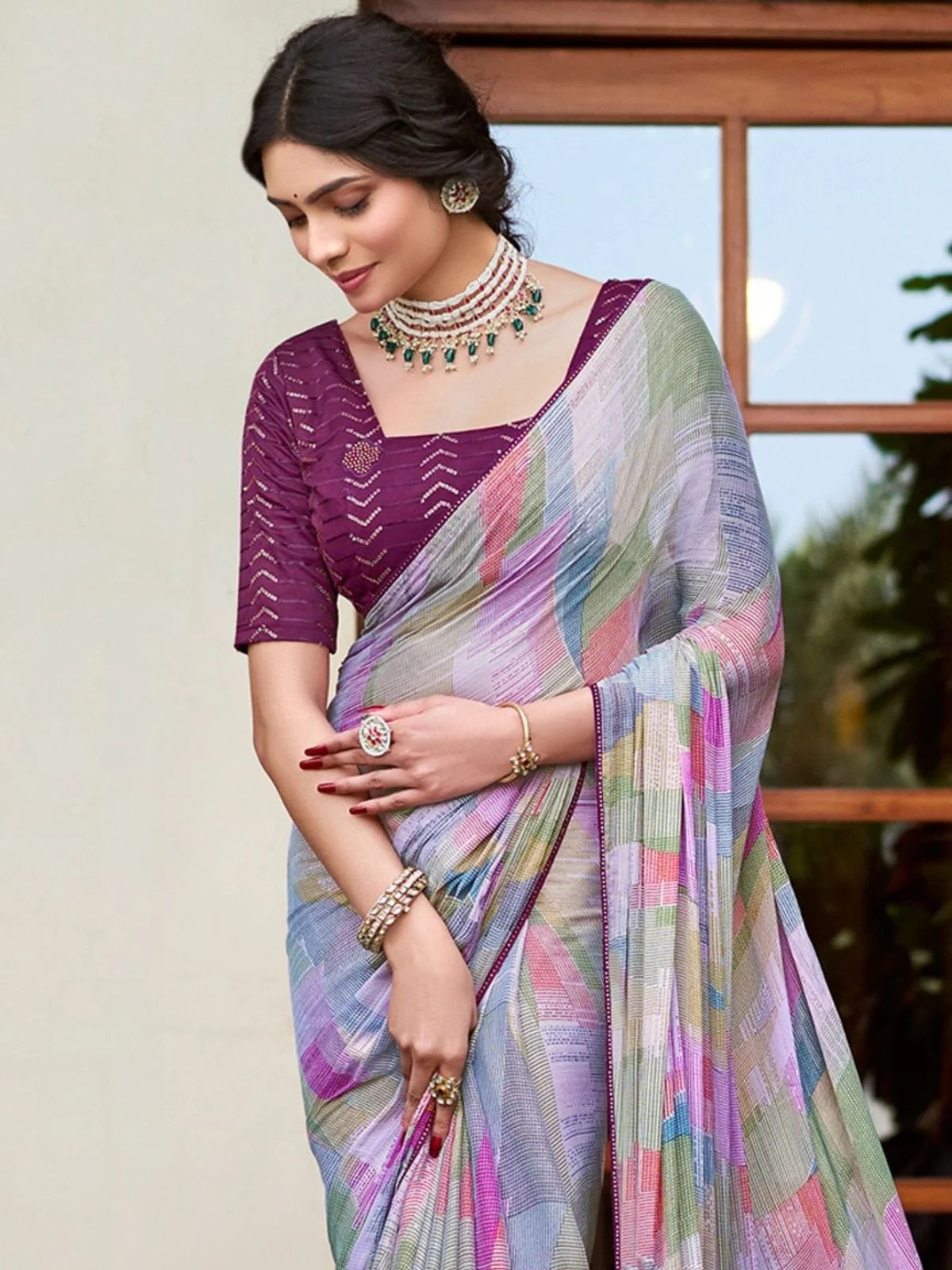 Odette Mutlicolor Georgette Printed Saree For Women - Image 3