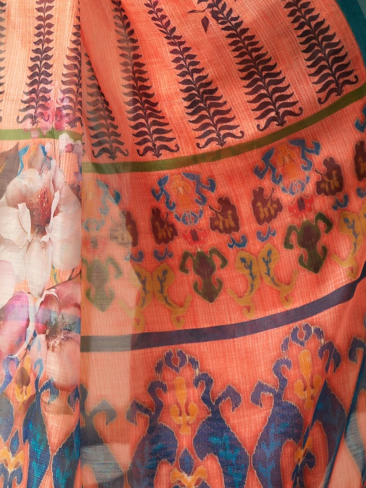 Odette Mutlicolor Linen Cotton Printed Saree For Women - Image 5
