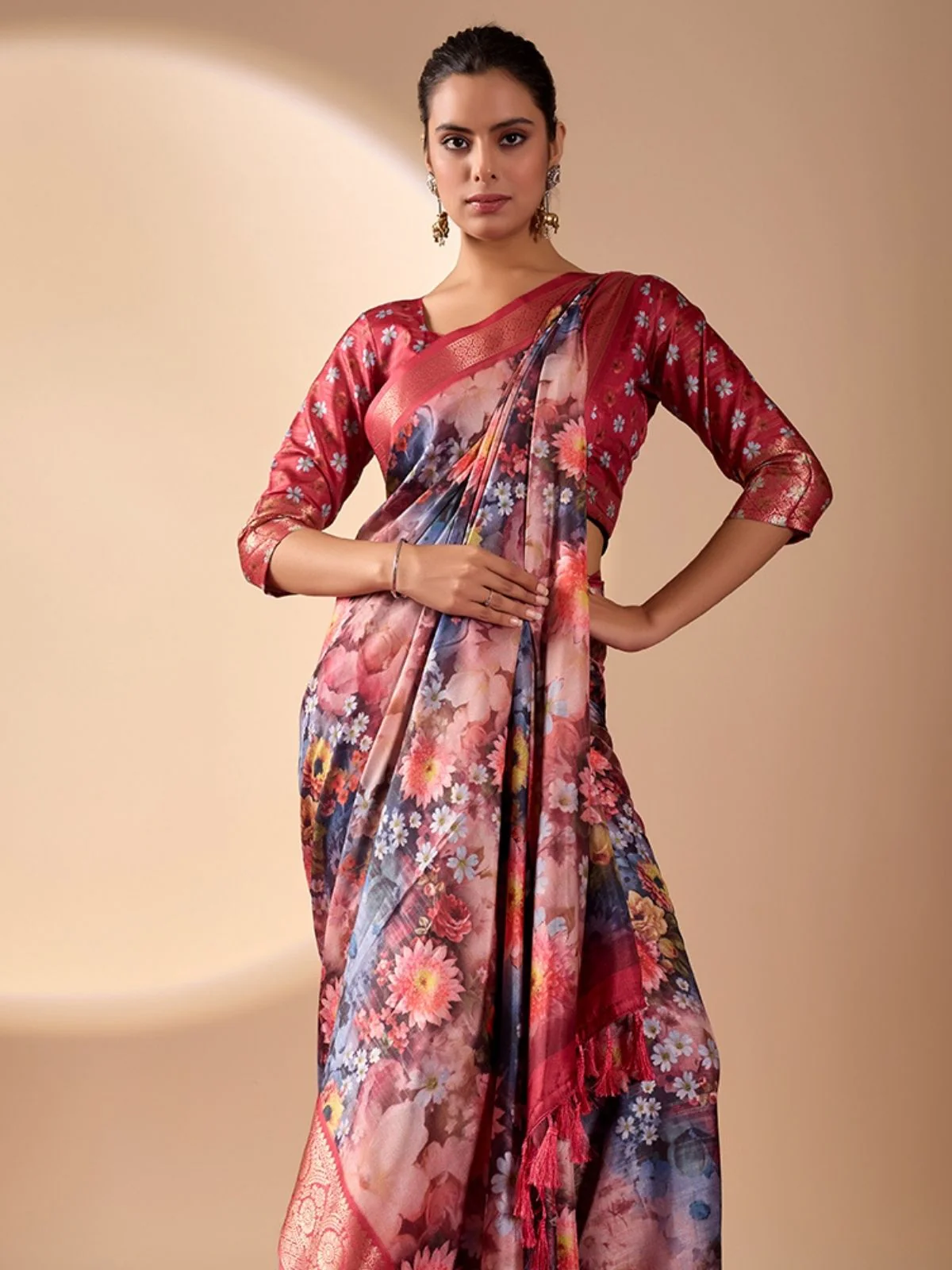 Odette Mutlicolor Silk Blend Printed Saree For Women - Image 4