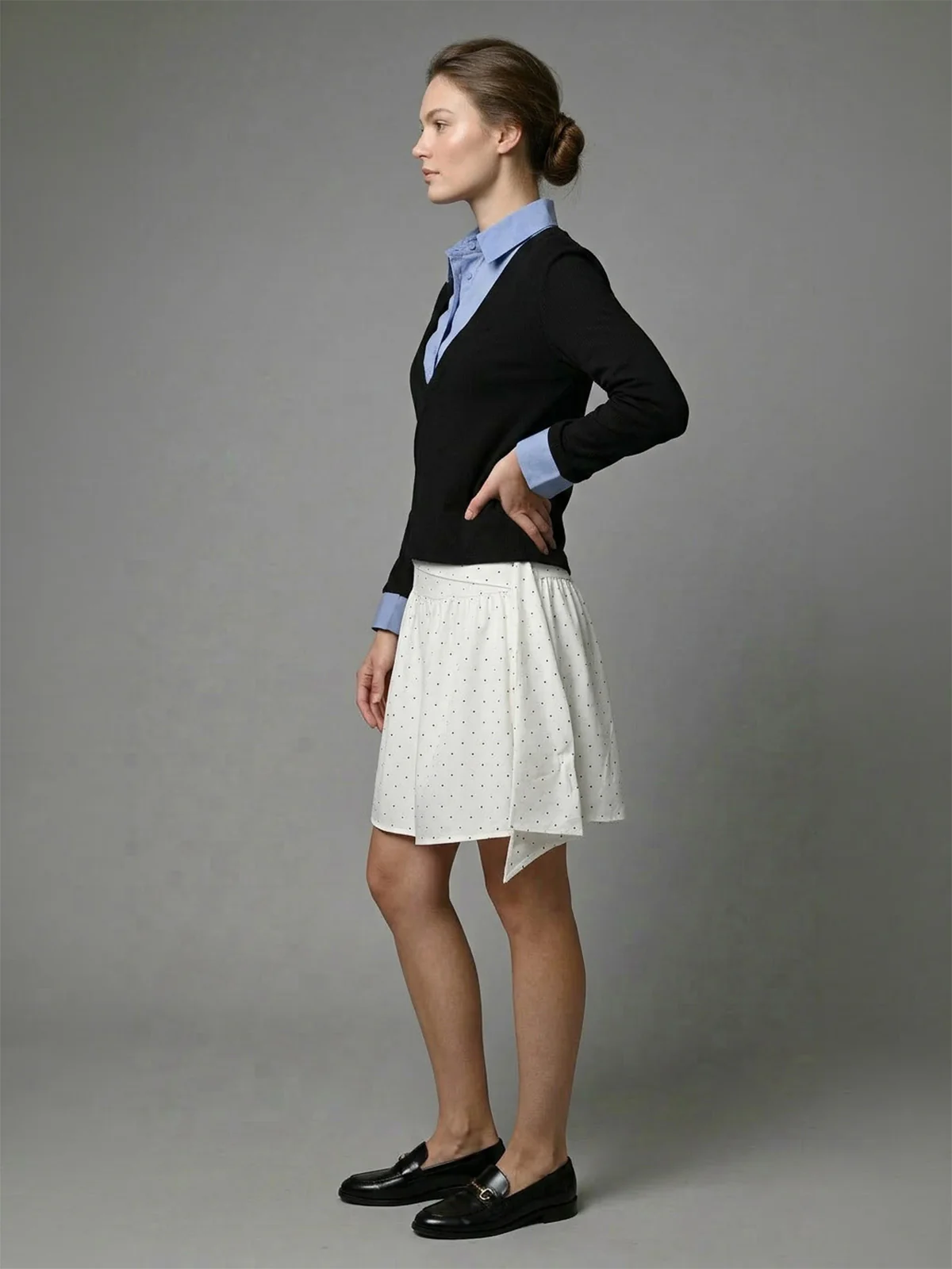 Odette Navy Blue And Black Cotton Solid Top For Women - Image 2