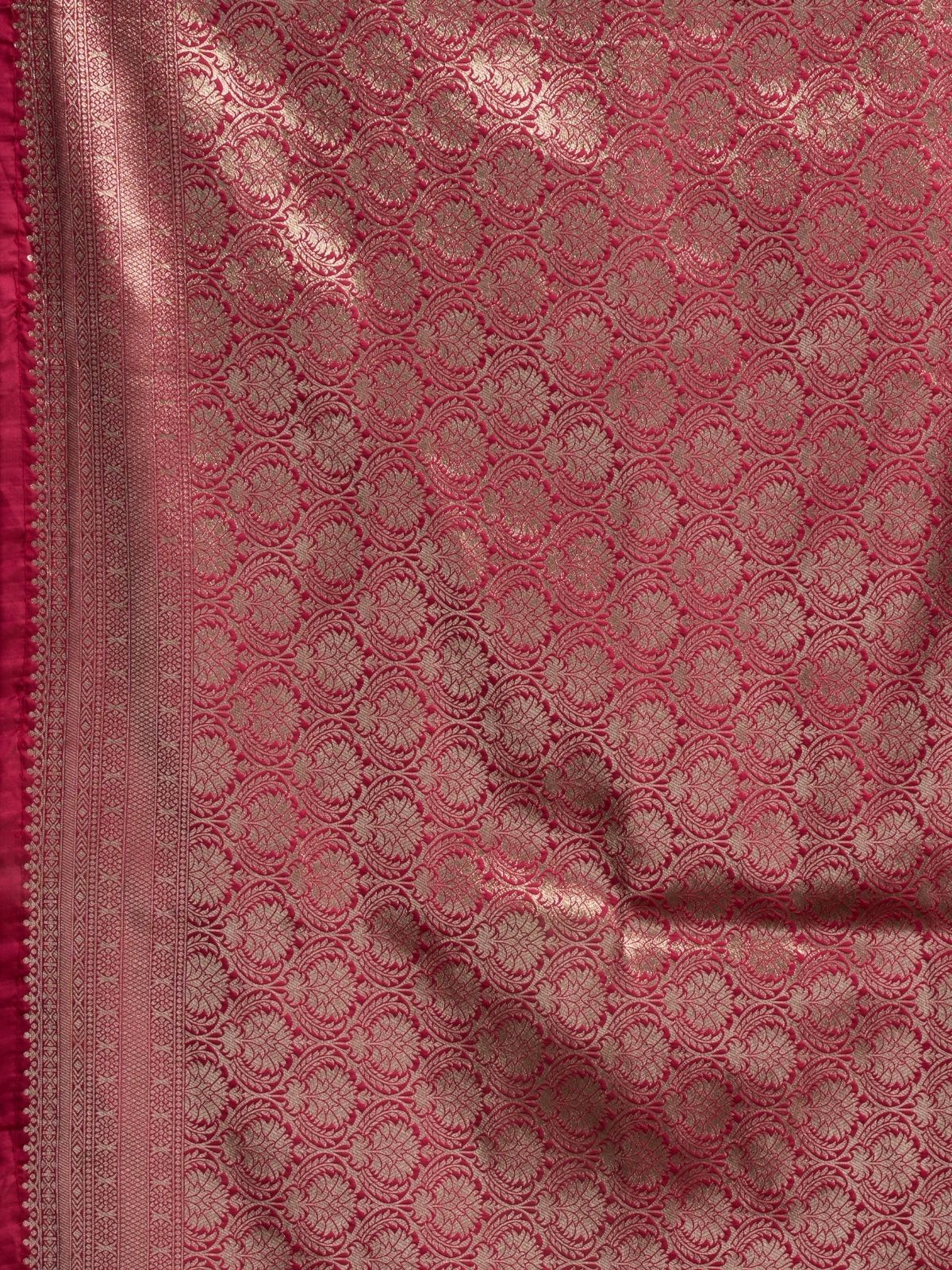Odette Navy Blue and Pink Silk Blend Woven Saree For Women - Image 6