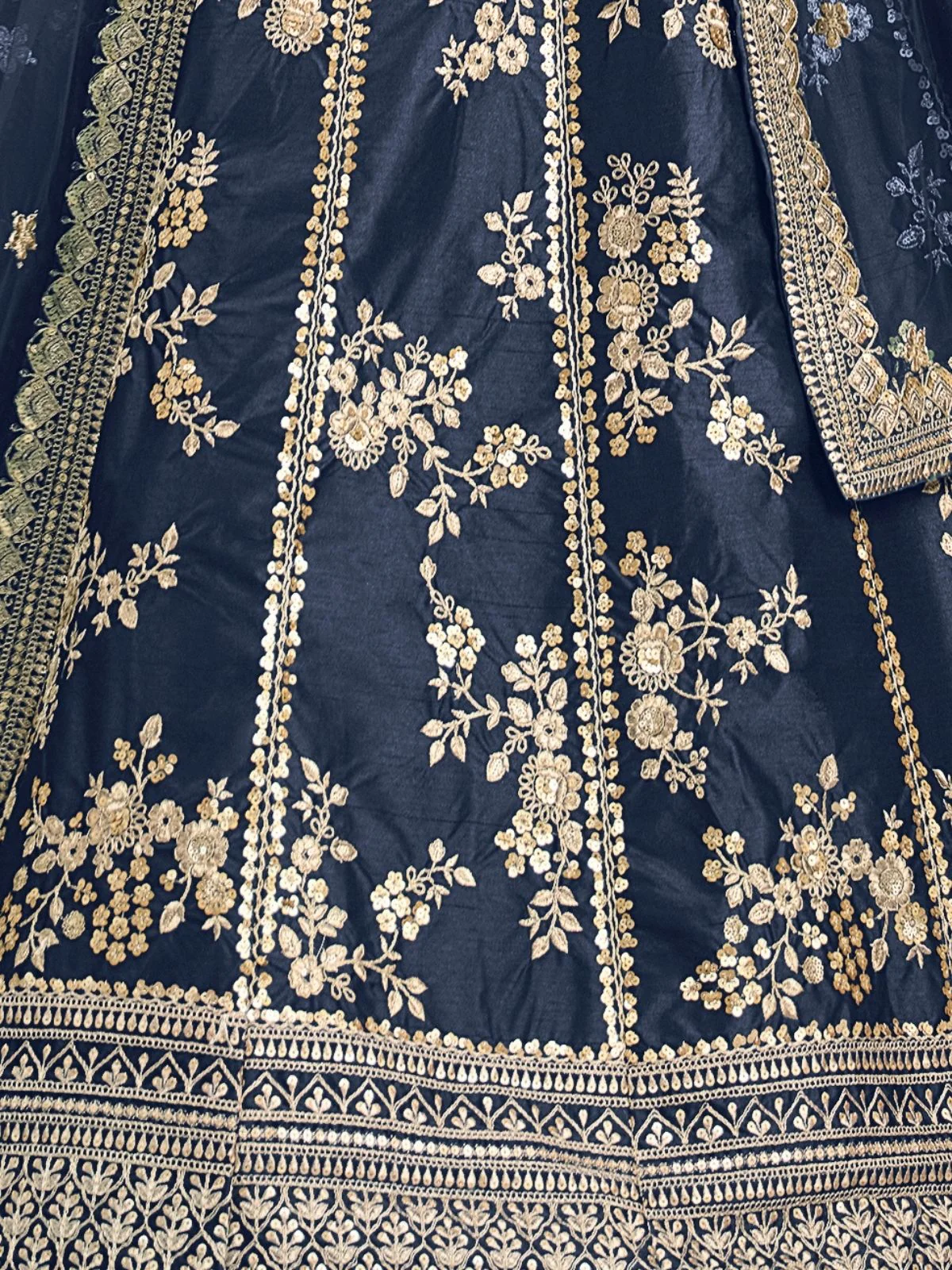 Odette Navy Blue Art Silk Embroidered Semi-Stitched lehenga For Women - Image 5