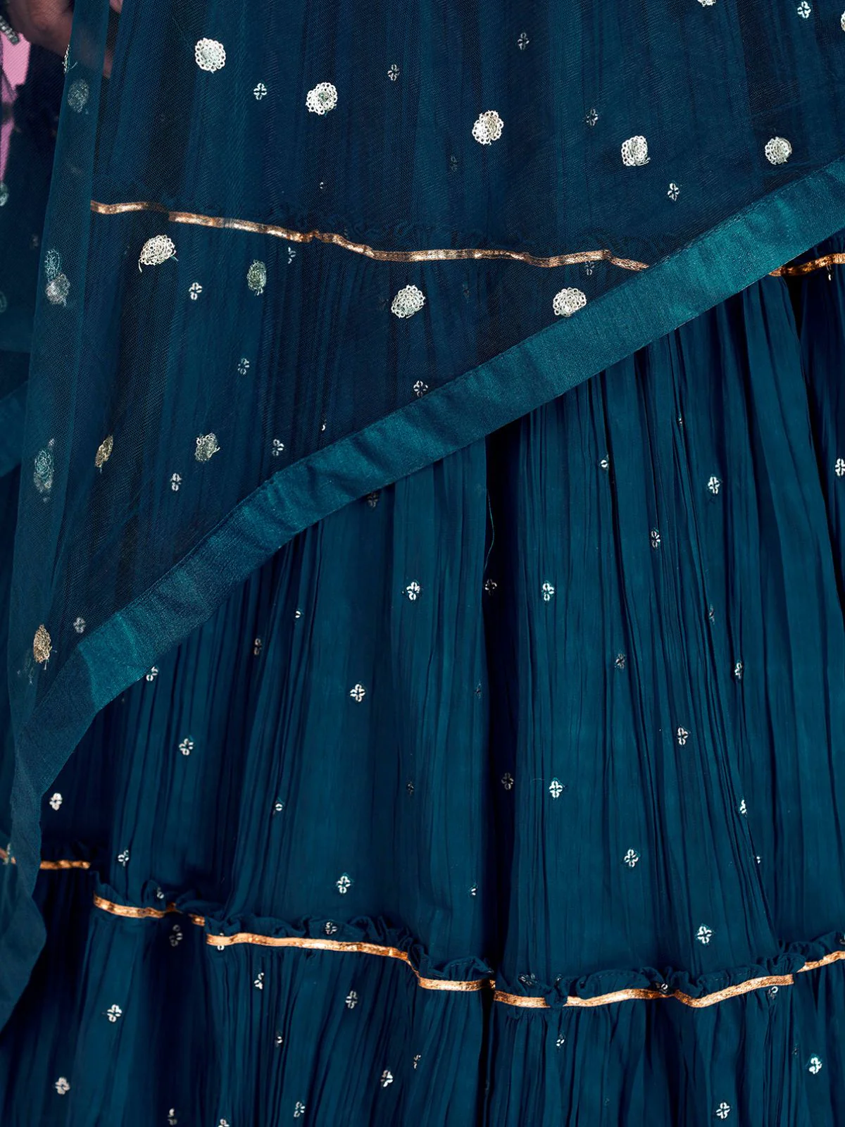 Odette Navy Blue Georgette Embellished  Stitched Lehenga Set  For Women - Image 4