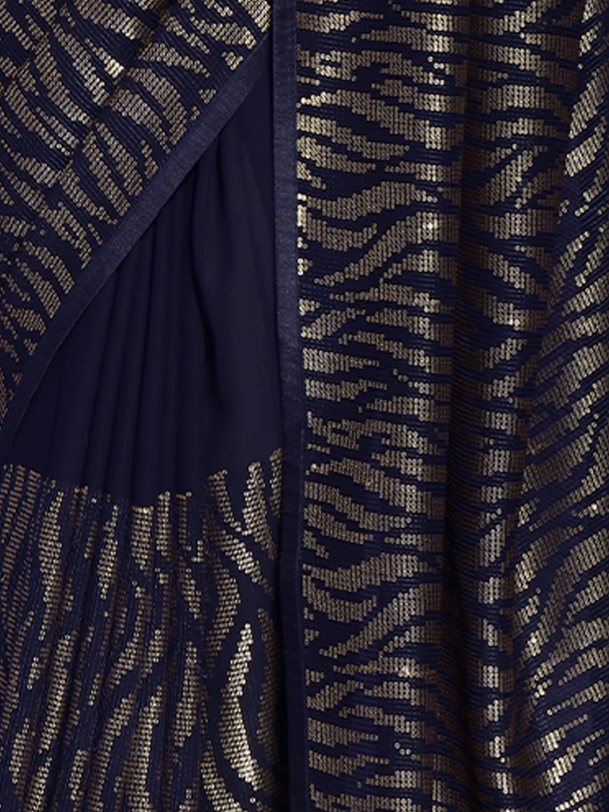 Odette Navy Blue Embellished Georgette Saree With Unstitched Blouse For Women - Image 8