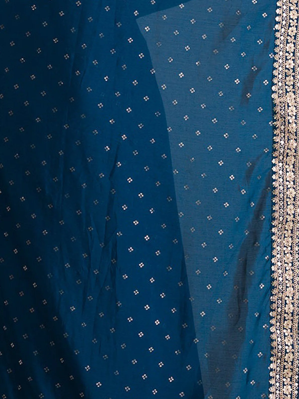Odette Navy Blue Embroidered Art Silk Saree With Unstitched Blouse For Women - Image 7