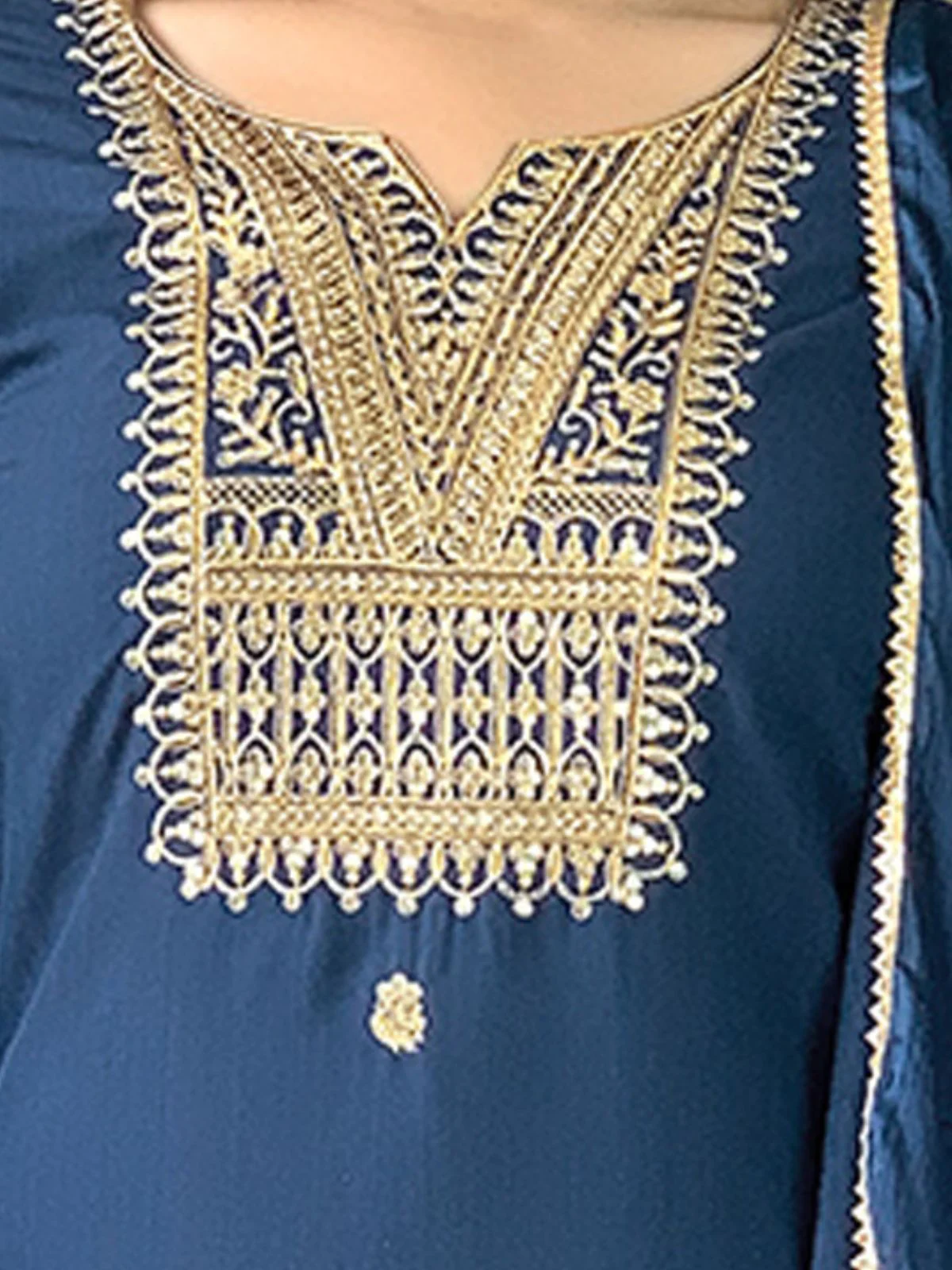 Odette Navy Blue Embroidered Rayon Stitched Kurta Salwar Set For Women - Image 6