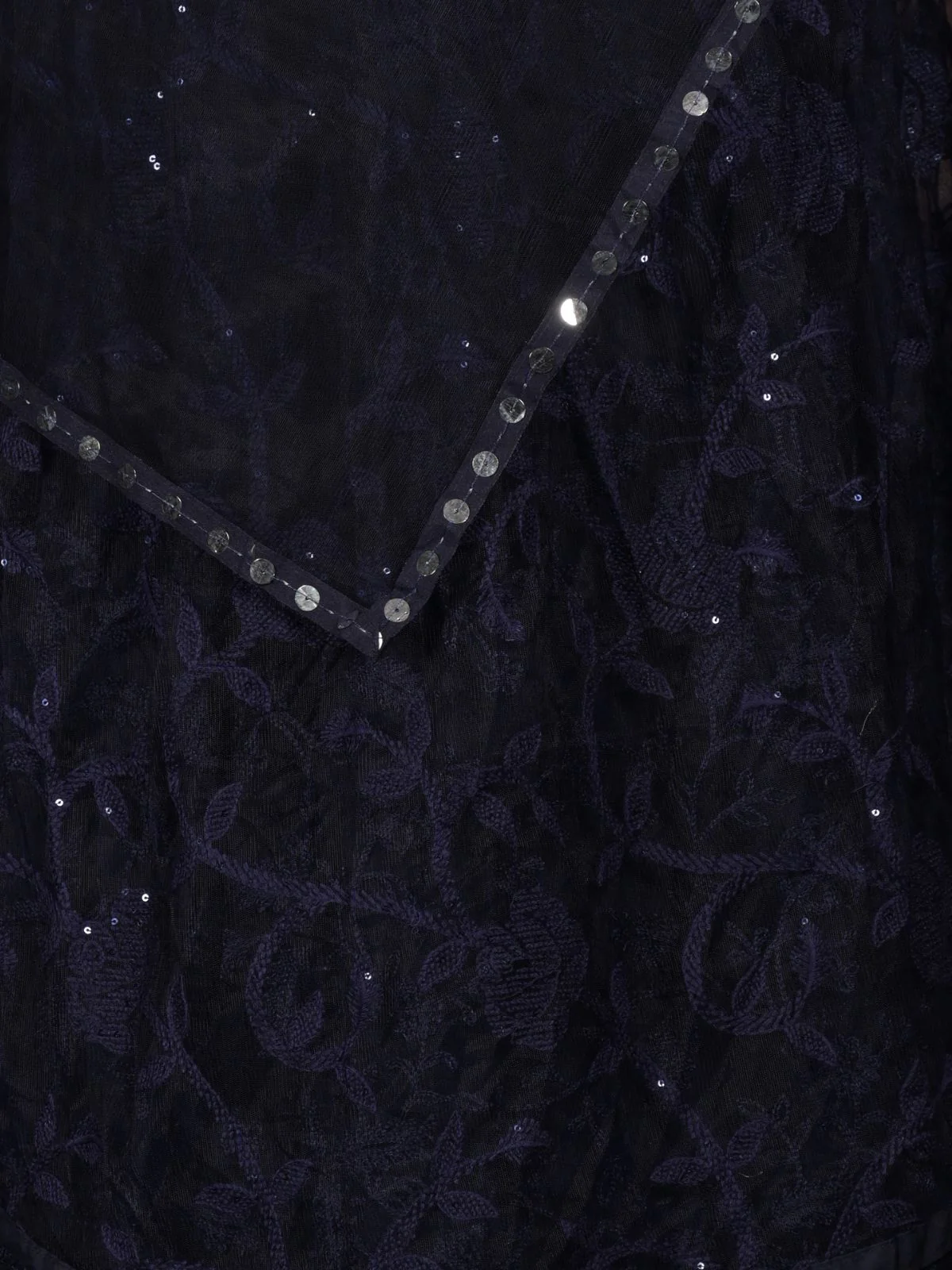 Odette Navy Blue Embroidered Semi Stitched Net Lehenga Set With Dupatta And Unstitched Blouse For Women - Image 5
