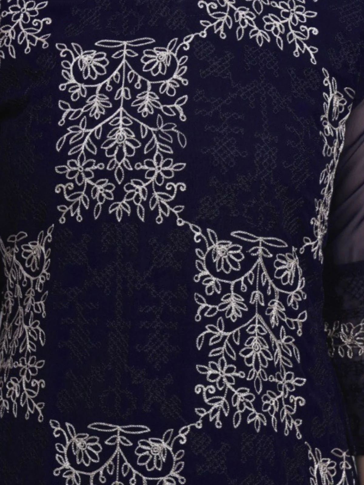 Odette Navy Blue Georgette Embroidered Kurti For Women - Image 4