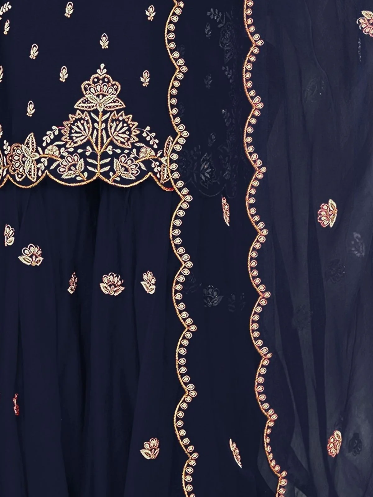 Odette Navy Blue Georgette Embroidered Semi-Sitched Kurta Set For Women - Image 3