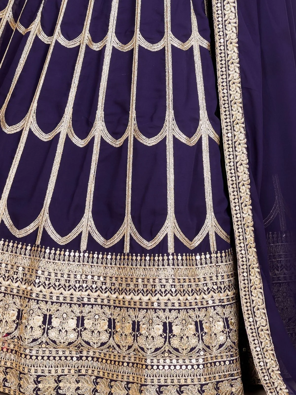 Odette Navy Blue Georgette Embroidered Semi-Stitched Lehenga For Women - Image 5