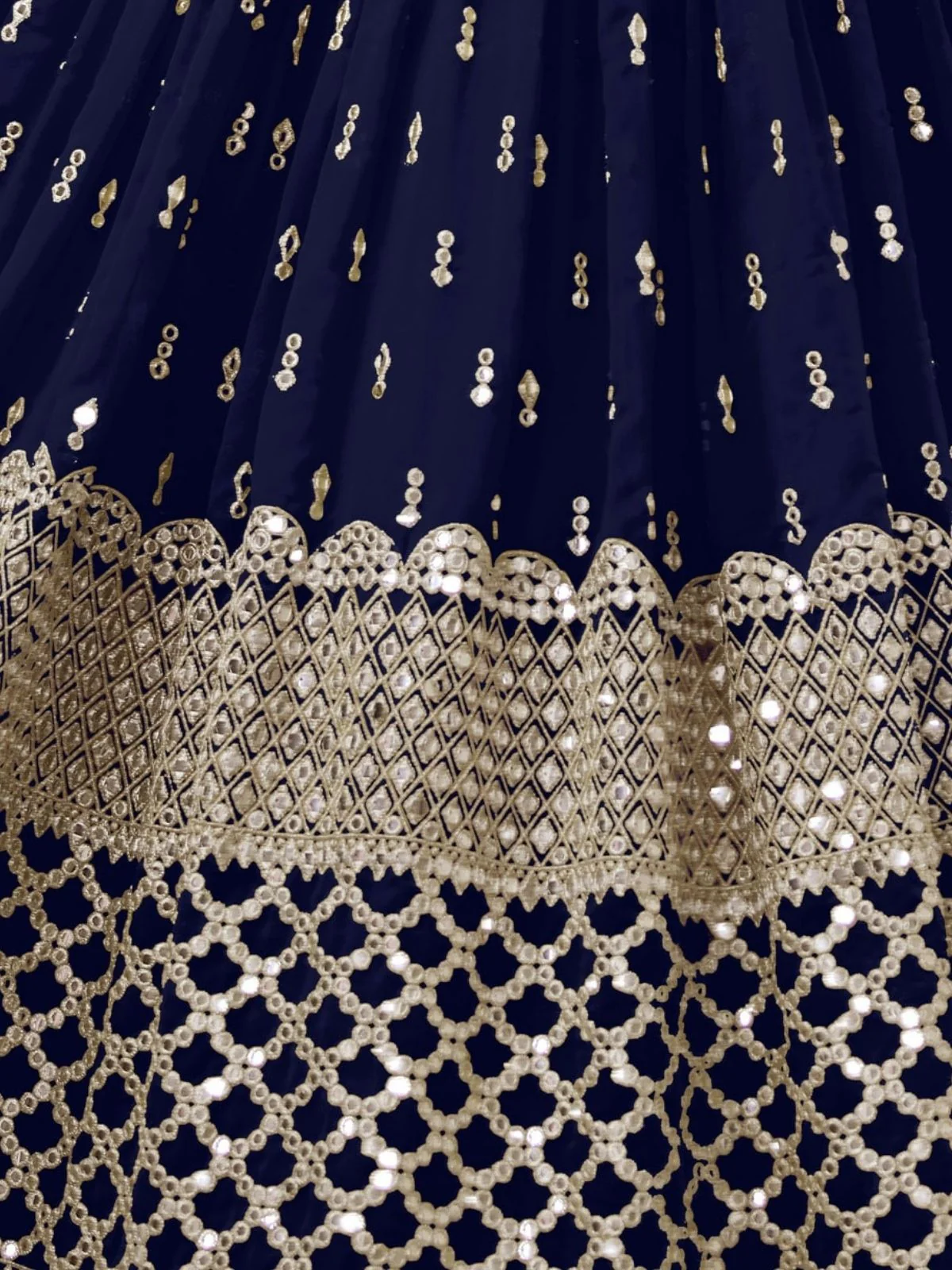 Odette Navy Blue Georgette Embroidered Semi Stitched Lehenga With Unstitched Blouse For Women - Image 6