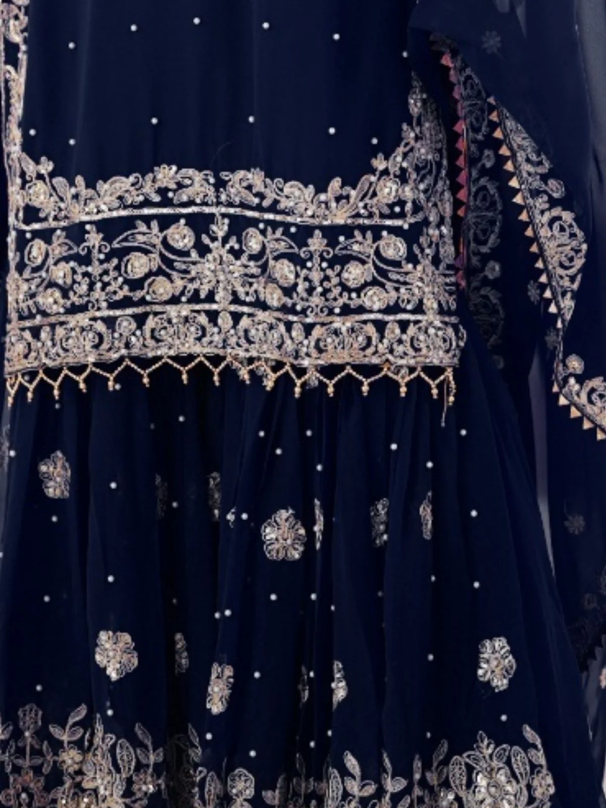 Odette Navy Blue Georgette Embroidered Stitched Kurta Set For Women - Image 7