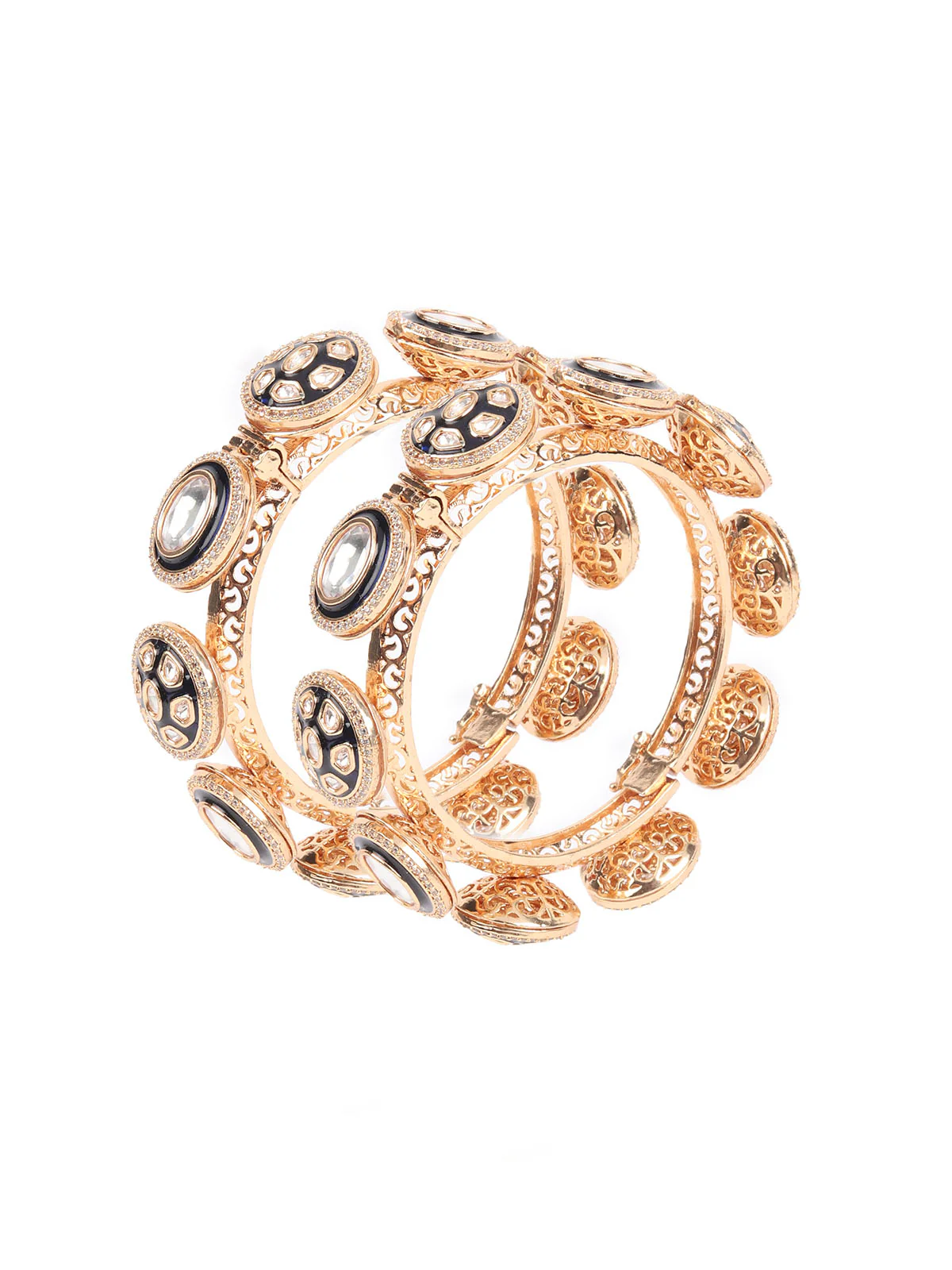 Odette Navy Blue Gold Plated Kundan Bangles For Women - Image 4
