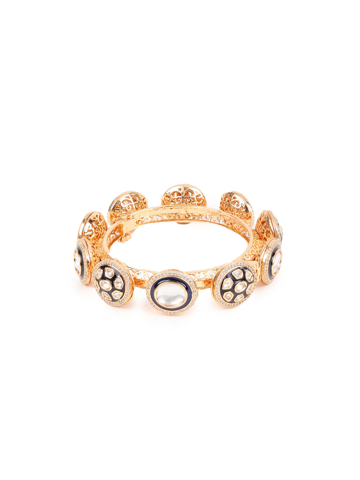 Odette Navy Blue Gold Plated Kundan Bangles For Women - Image 5
