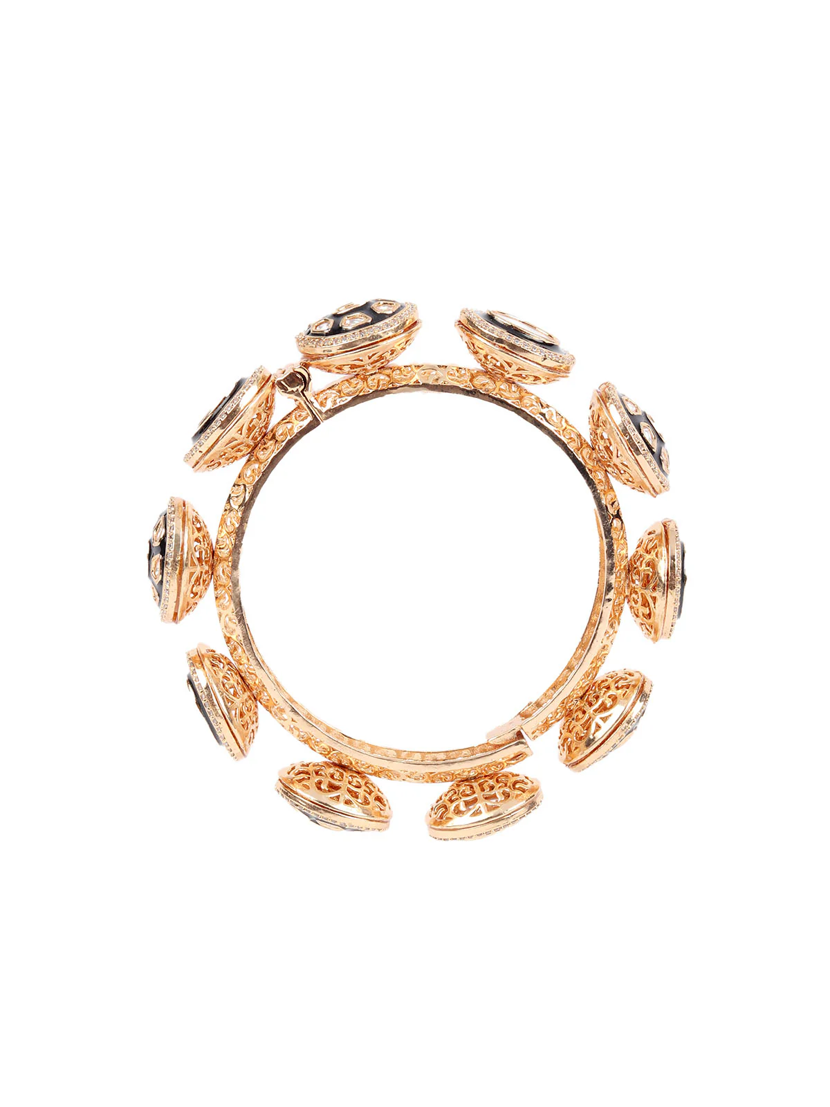 Odette Navy Blue Gold Plated Kundan Bangles For Women - Image 6