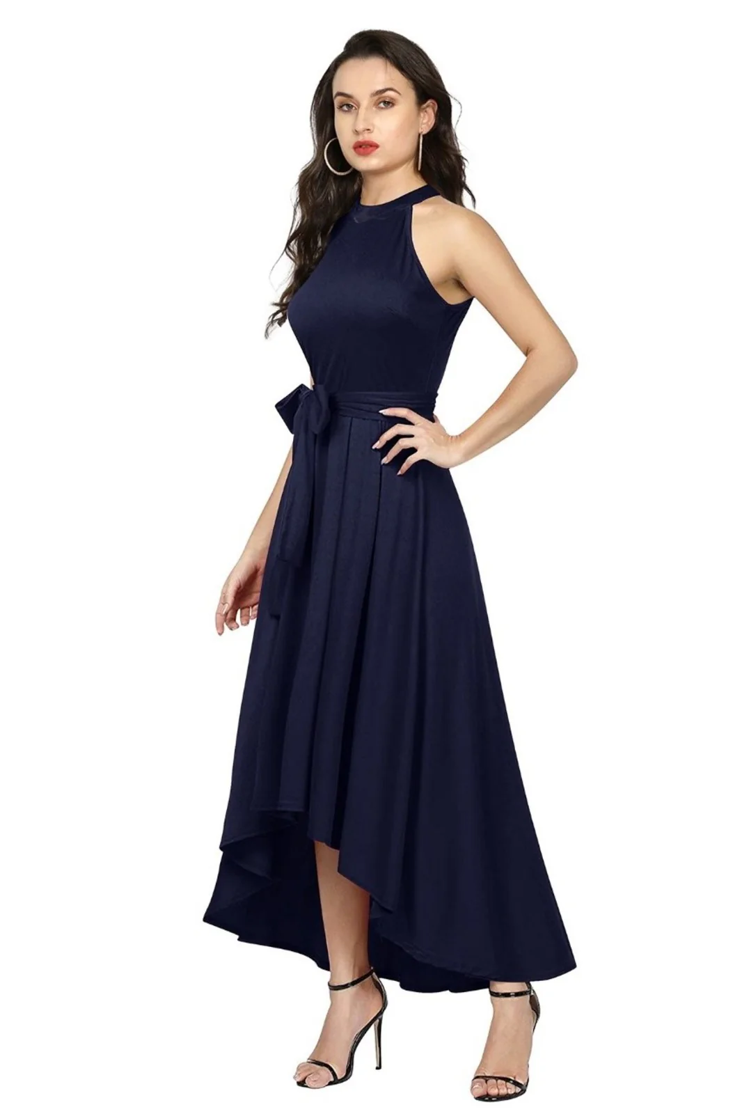 Odette Navy Blue Polyester High Low Dress For Women - Image 3