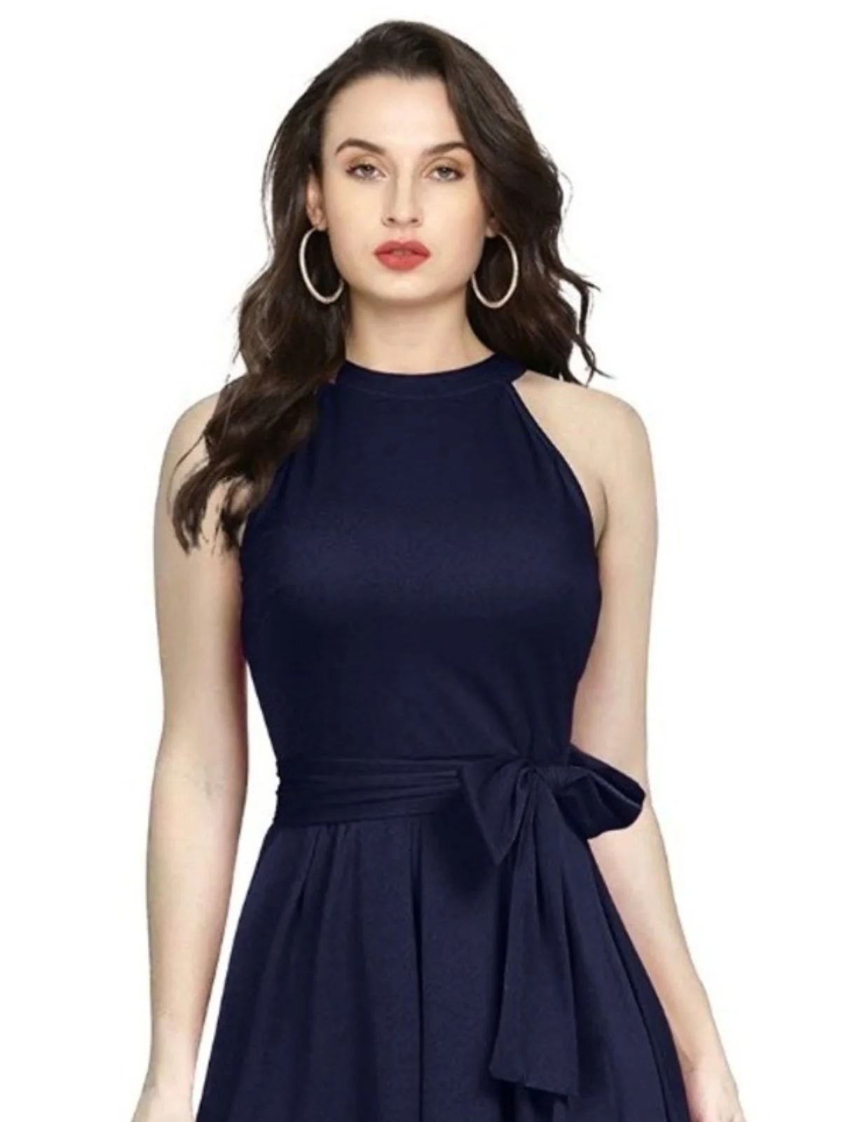 Odette Navy Blue Polyester High Low Dress For Women - Image 5