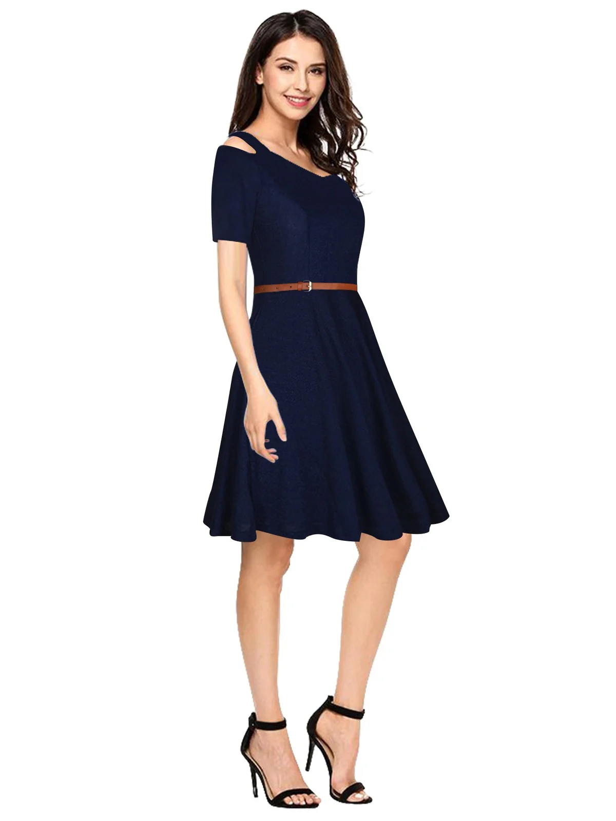 Odette Navy Blue Polyester Skater Dress For Women - Image 2