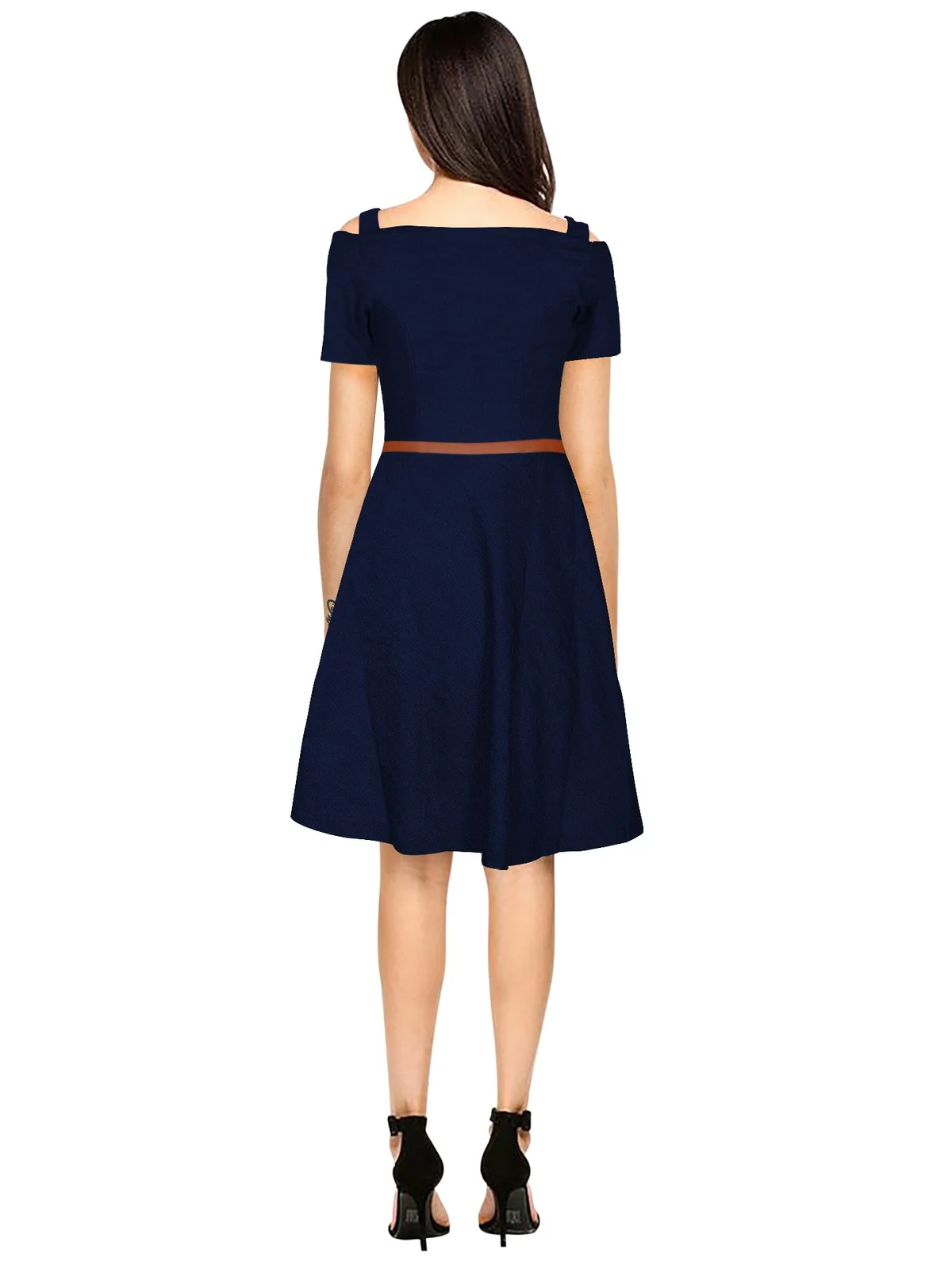 Odette Navy Blue Polyester Skater Dress For Women - Image 4