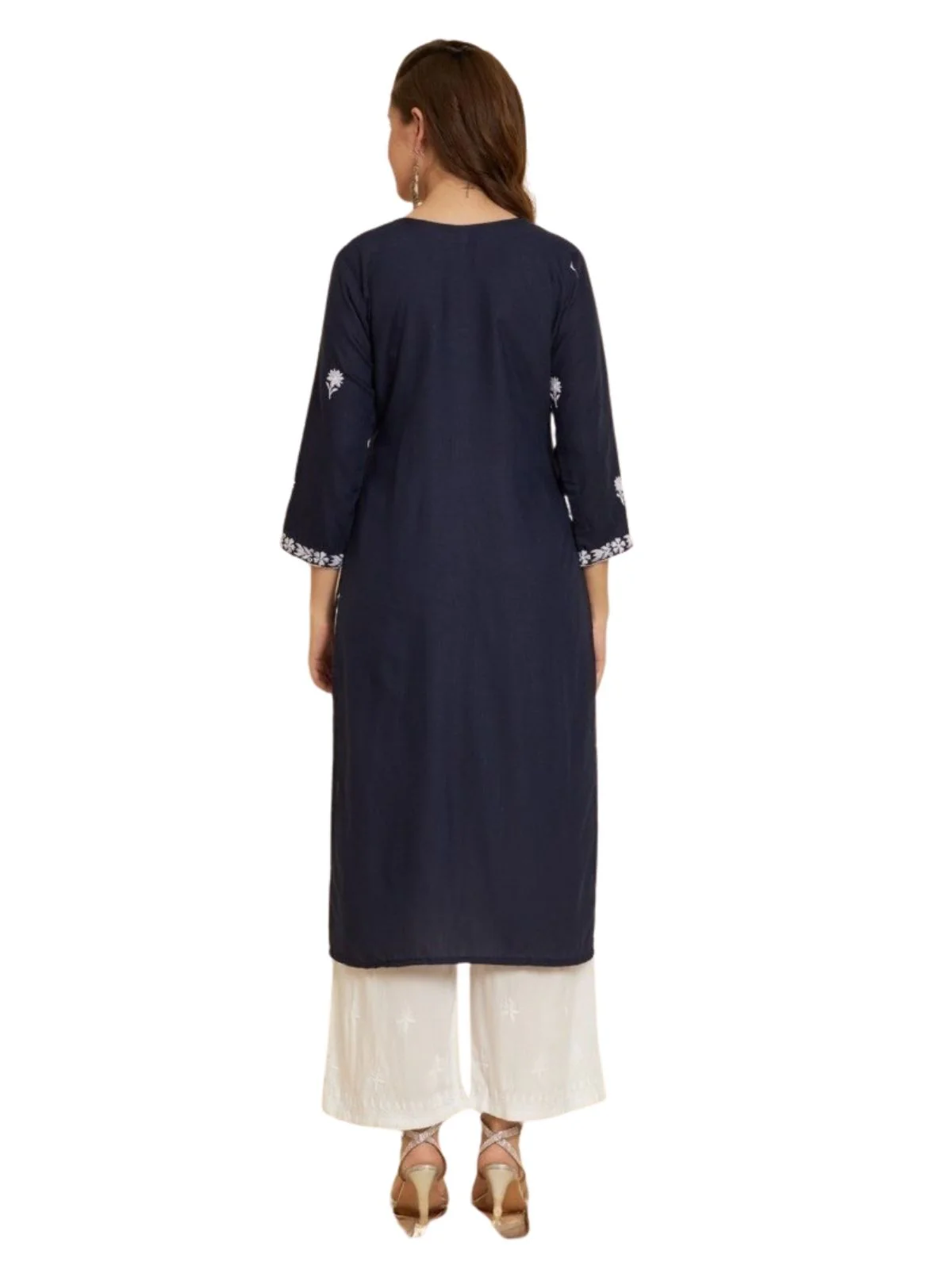 Odette Navy Blue Rayon Embroidered Kurti For Women - Image 3