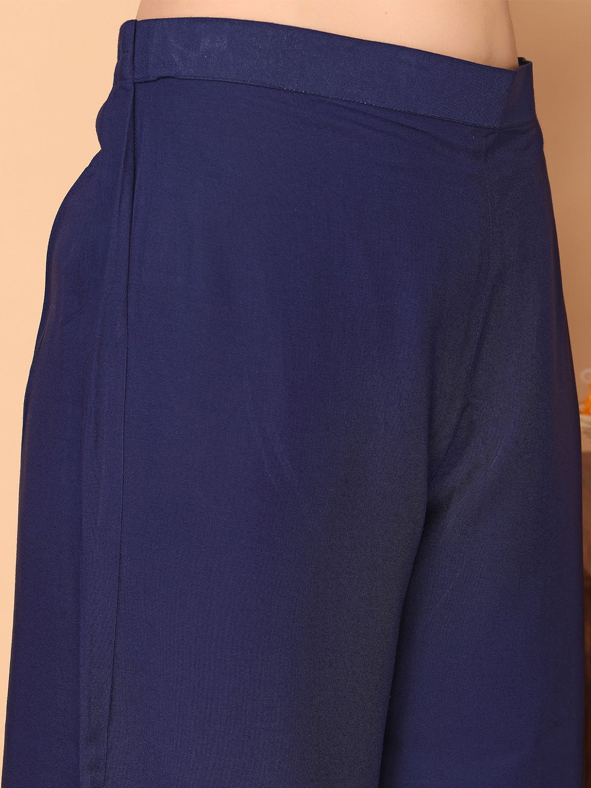 Odette Navy Blue Rayon Solid Stitched Kurta set for Women - Image 6