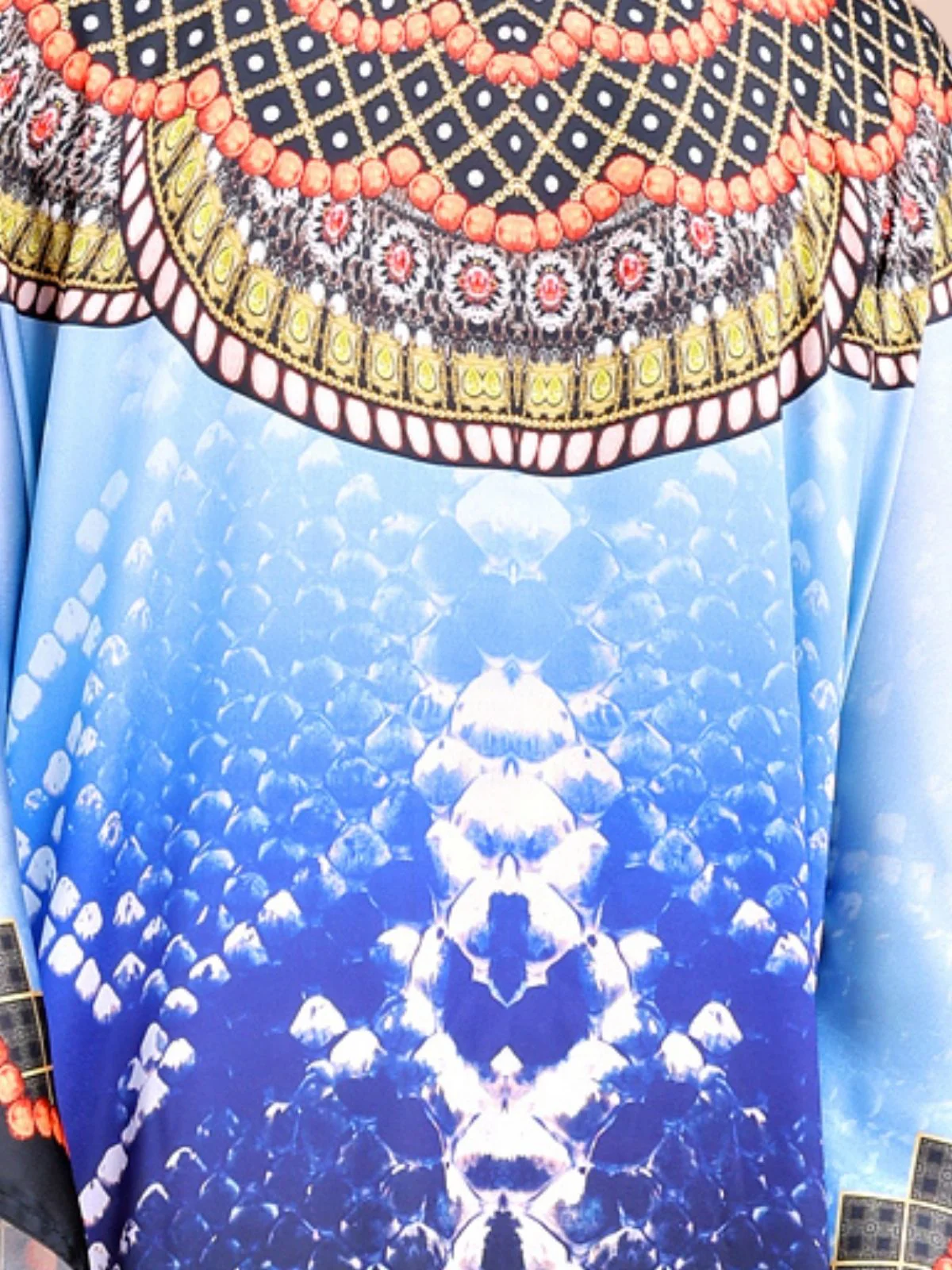 Odette Navy Blue Satin Printed Kaftan For Women - Image 5