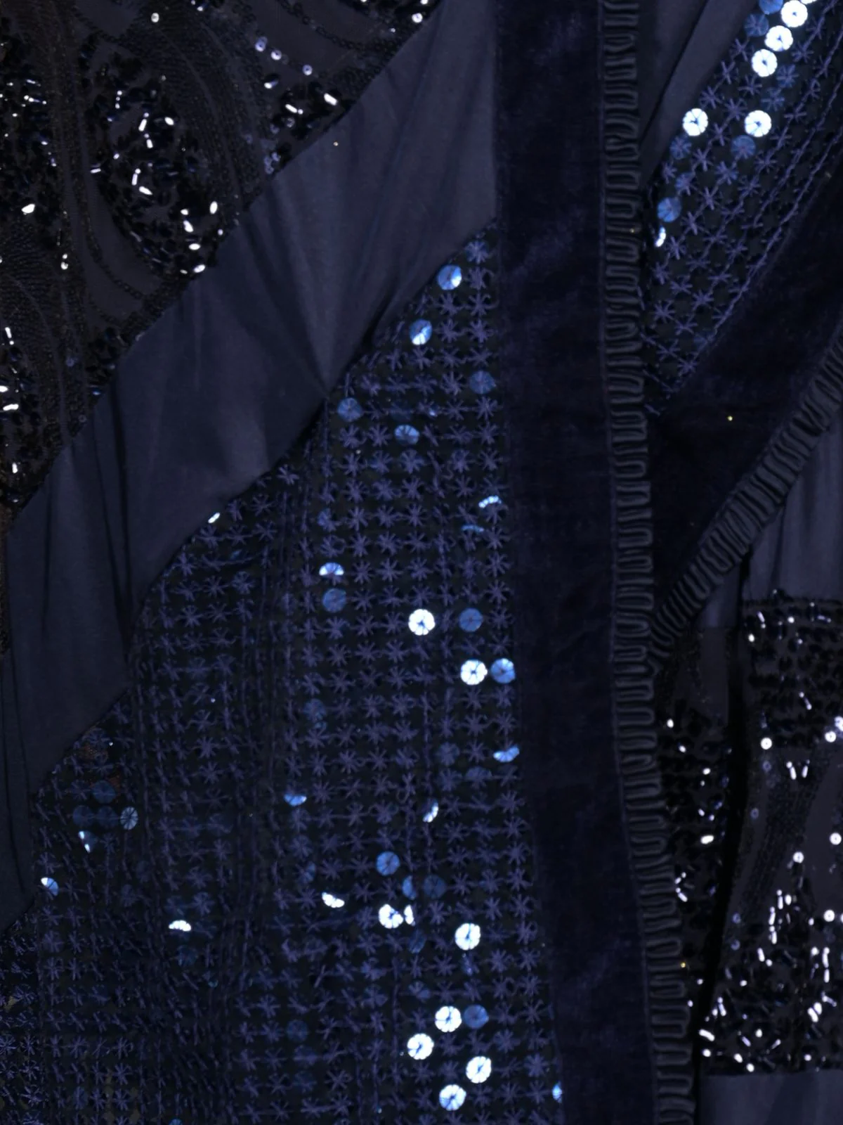 Odette Navy Blue Sequins Embroidered Lycra Saree with Unstitched Blouse for Women - Image 5