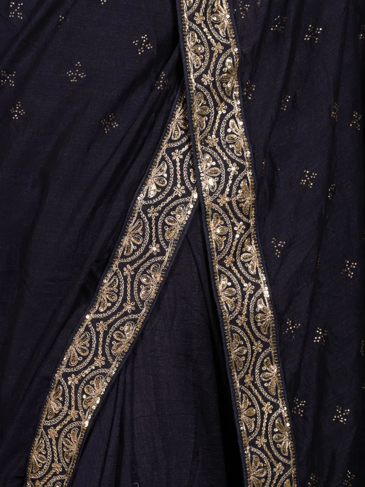 Odette Navy Blue Sequins Embroidered Silk Blend Saree with Unstitched Blouse for Women - Image 5