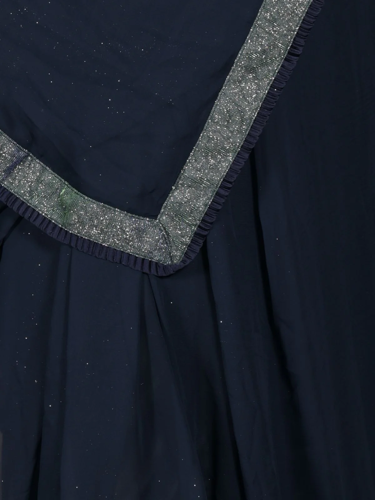 Odette Navy Blue Shimmer Lace Embellished Poly Georgette Saree with Unstitched Blouse for Women - Image 5