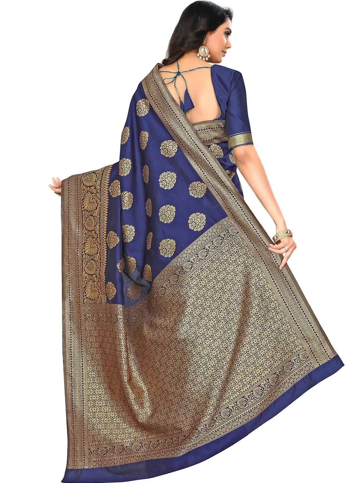 Odette Navy Blue Silk Blend Embellished Saree For Women - Image 4