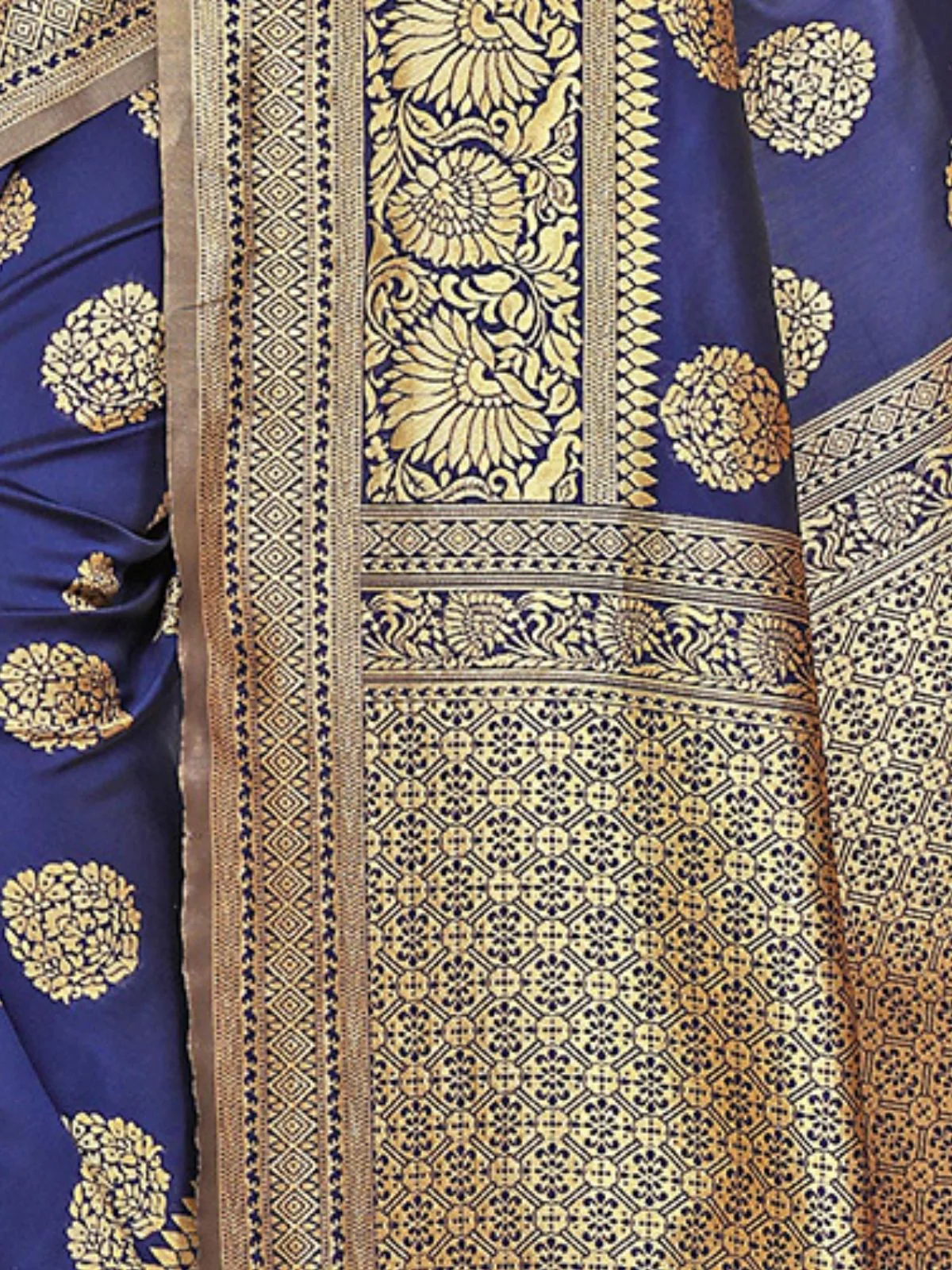 Odette Navy Blue Silk Blend Embellished Saree For Women - Image 6