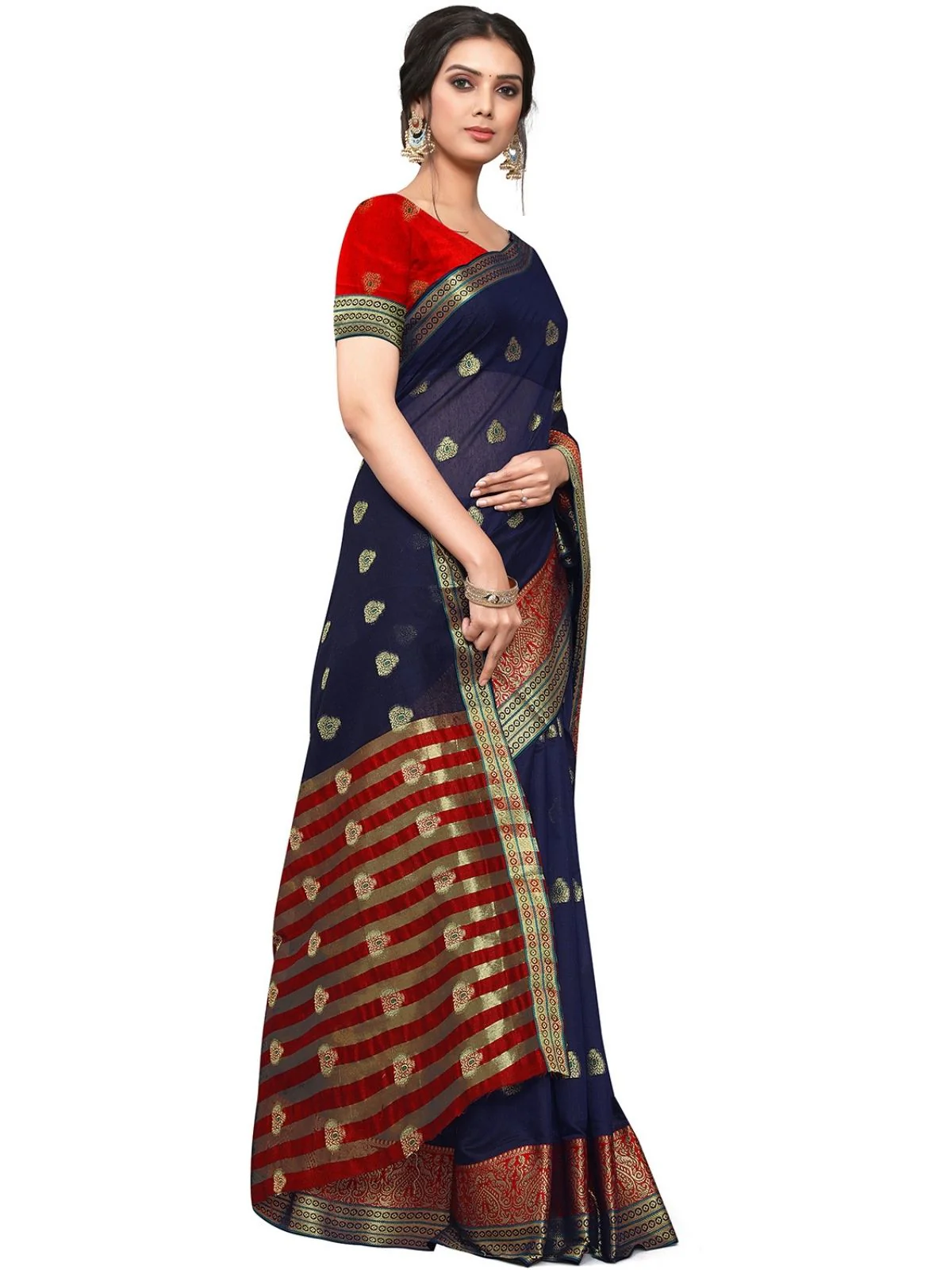 Odette Navy Blue Silk Blend Embellished Saree For Women - Image 2