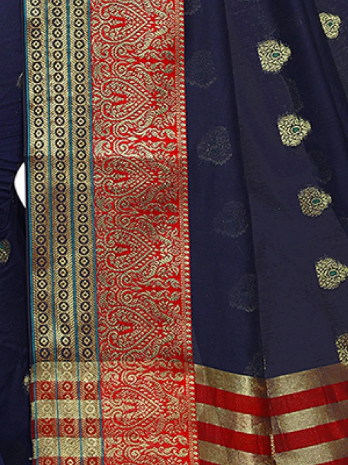 Odette Navy Blue Silk Blend Embellished Saree For Women - Image 6