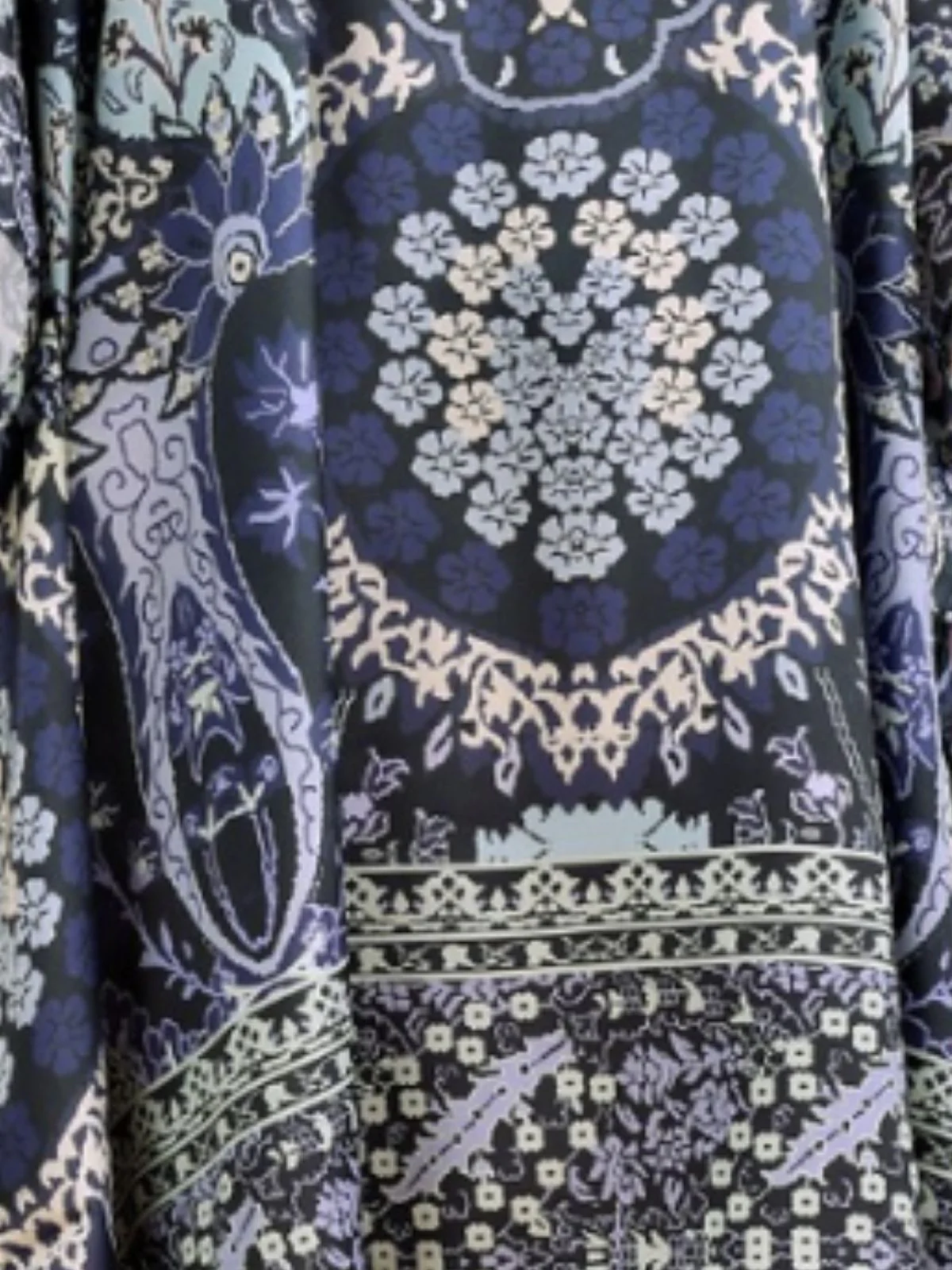 Odette Navy Blue Silk Blend Printed Kaftan For Women - Image 5